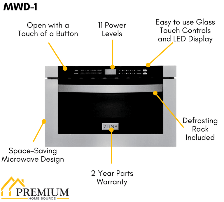 ZLINE Appliance Package - 36 in. Dual Fuel Range, Range Hood, Microwave Drawer, Dishwasher, 4KP-RARH36-MWDW