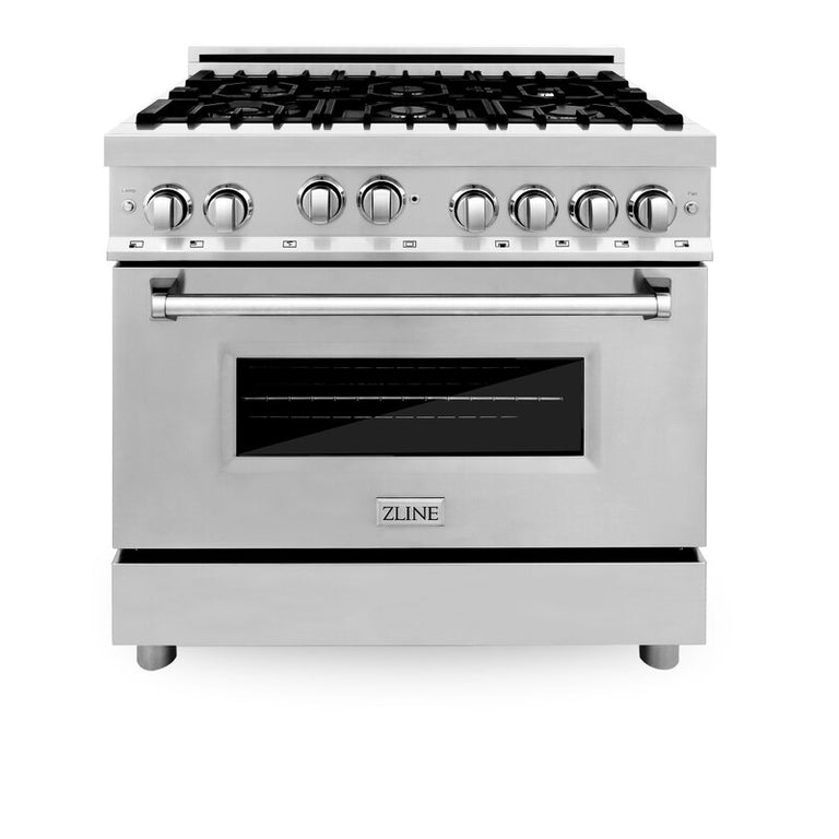 ZLINE Appliance Package - 36 in. Gas Range, Range Hood, Microwave Oven, 3 Rack Dishwasher, 4KP-RGRH36-MODWV