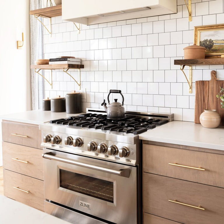 ZLINE Appliance Package - 36 in. Gas Range, Range Hood, Microwave Oven, 3 Rack Dishwasher, 4KP-RGRH36-MODWV