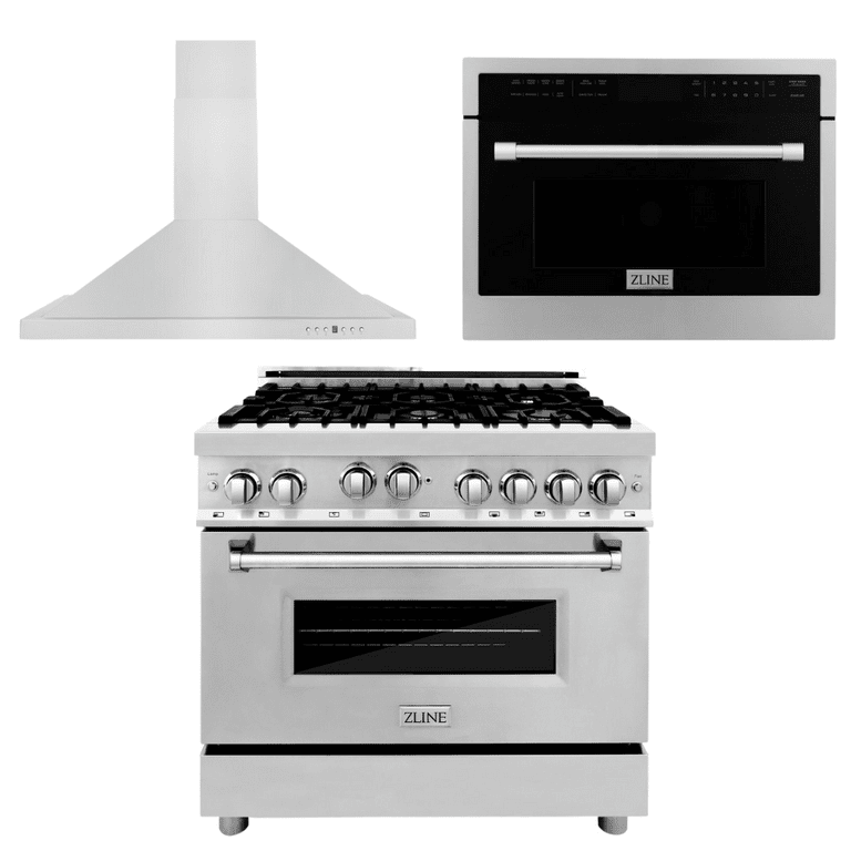 ZLINE Appliance Package - 36 in. Gas Range, Range Hood, Microwave Oven, 3KP-RGRHC36-DWV