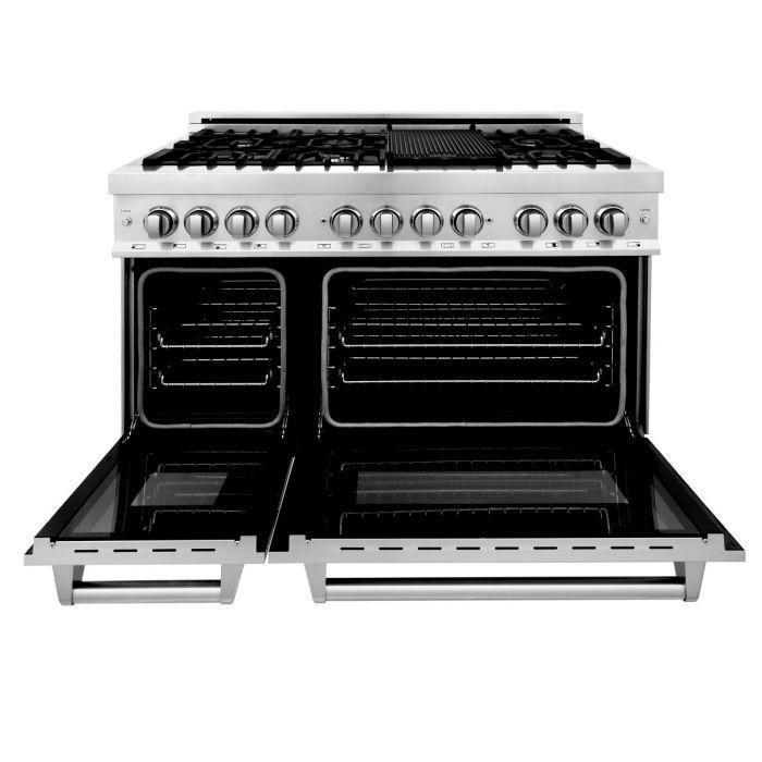 ZLINE Appliance Package - 48 In. Dual Fuel Range, 700CFM Range Hood, Microwave Oven, 3KP-RARHC48-MO