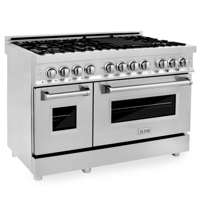 ZLINE Appliance Package - 48 In. Dual Fuel Range, 700CFM Range Hood, Microwave Oven, 3KP-RARHC48-MO