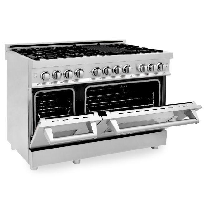 ZLINE Appliance Package - 48 In. Dual Fuel Range, 700CFM Range Hood, Microwave Oven, 3KP-RARHC48-MO