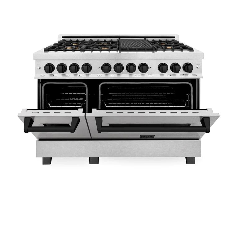 ZLINE Autograph 48 in. Gas Burner/Electric Oven in DuraSnow Stainless Steel with Matte Black Accents, RASZ-SN-48-MB