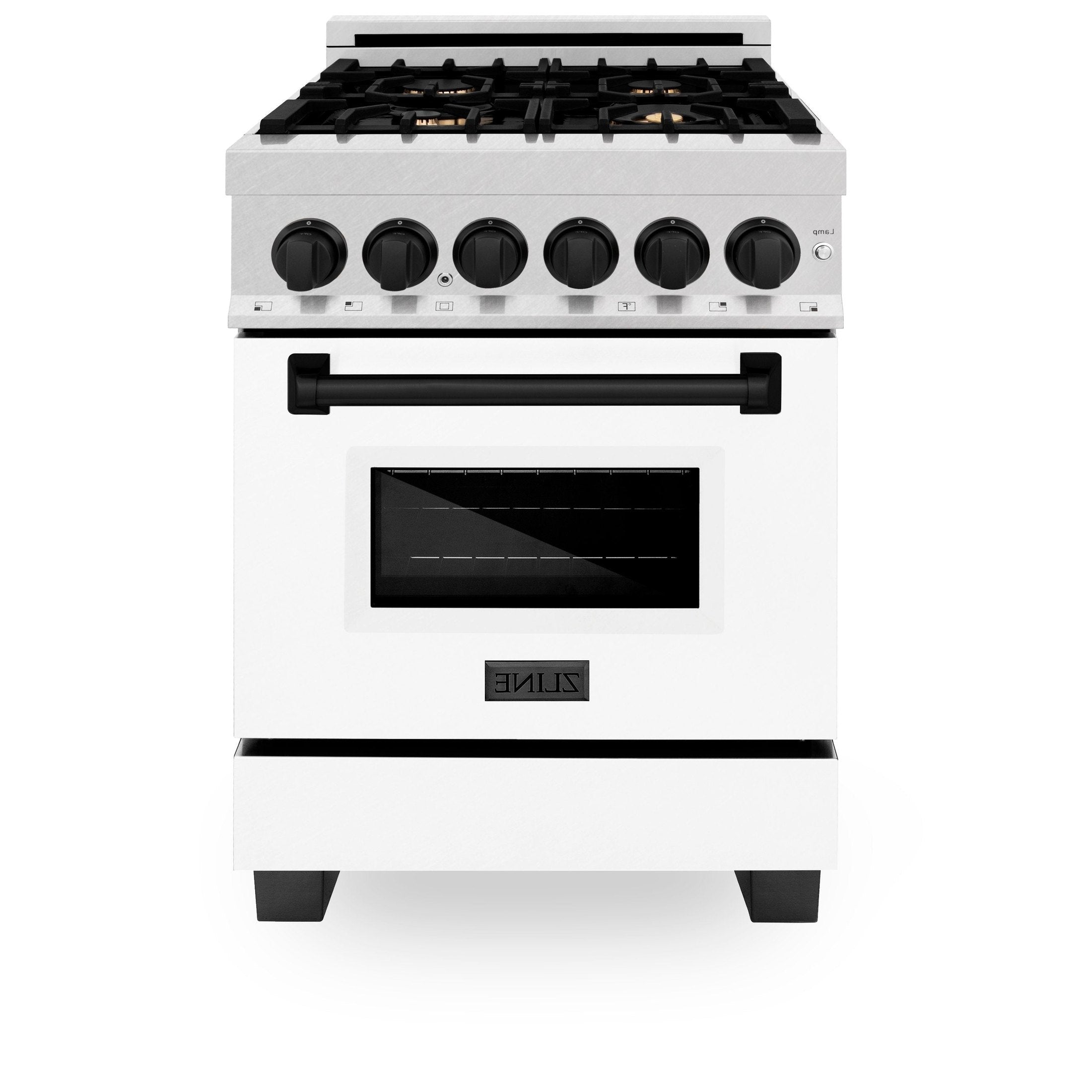 ZLINE Autograph Edition 24" 2.8 cu. ft. Dual Fuel Range with Gas Stove and Electric Oven in DuraSnow Stainless Steel with White Matte Door and Accents