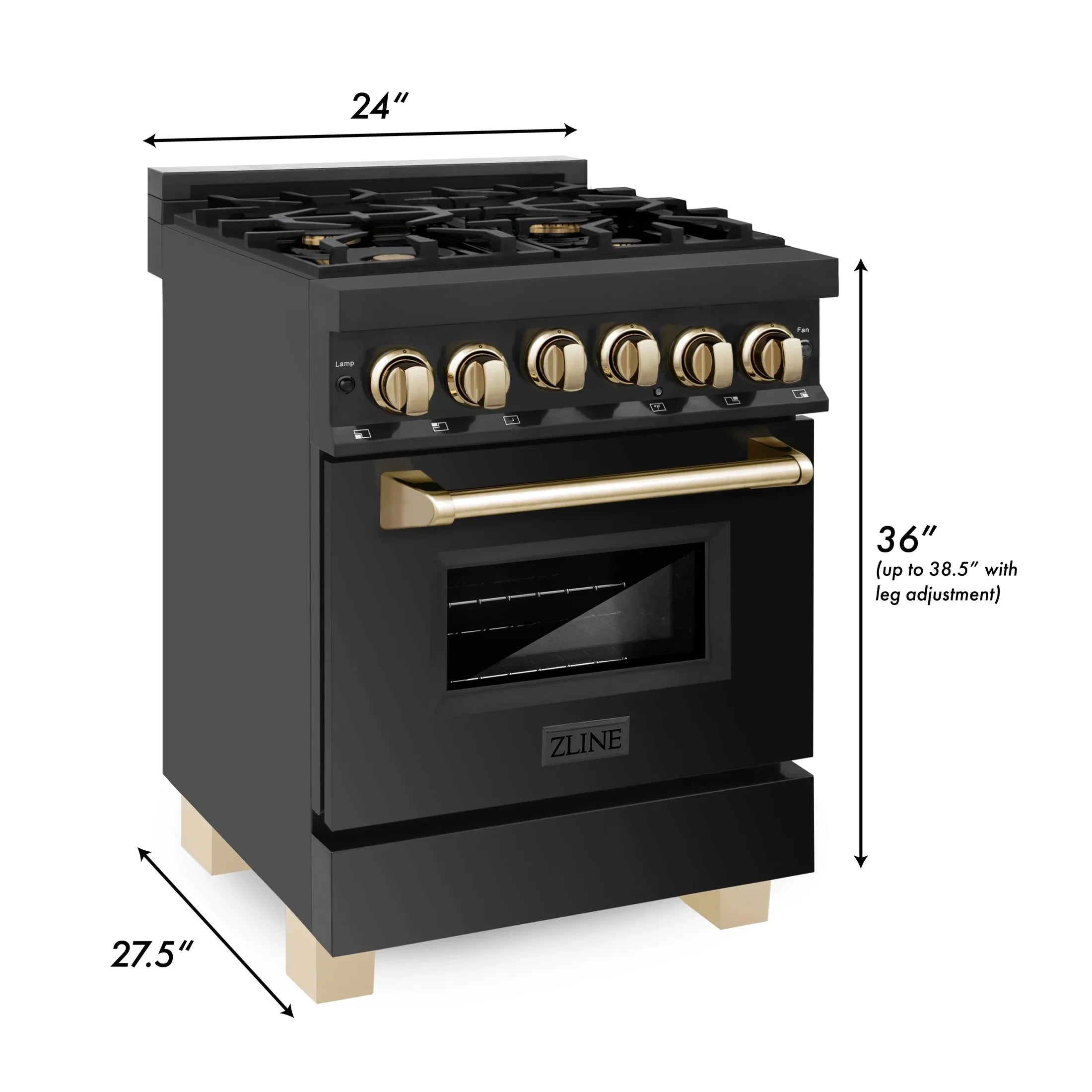 ZLINE Autograph Edition 24" 2.8 cu. ft. Range with Gas Stove and Gas Oven in Black Stainless Steel with Accents