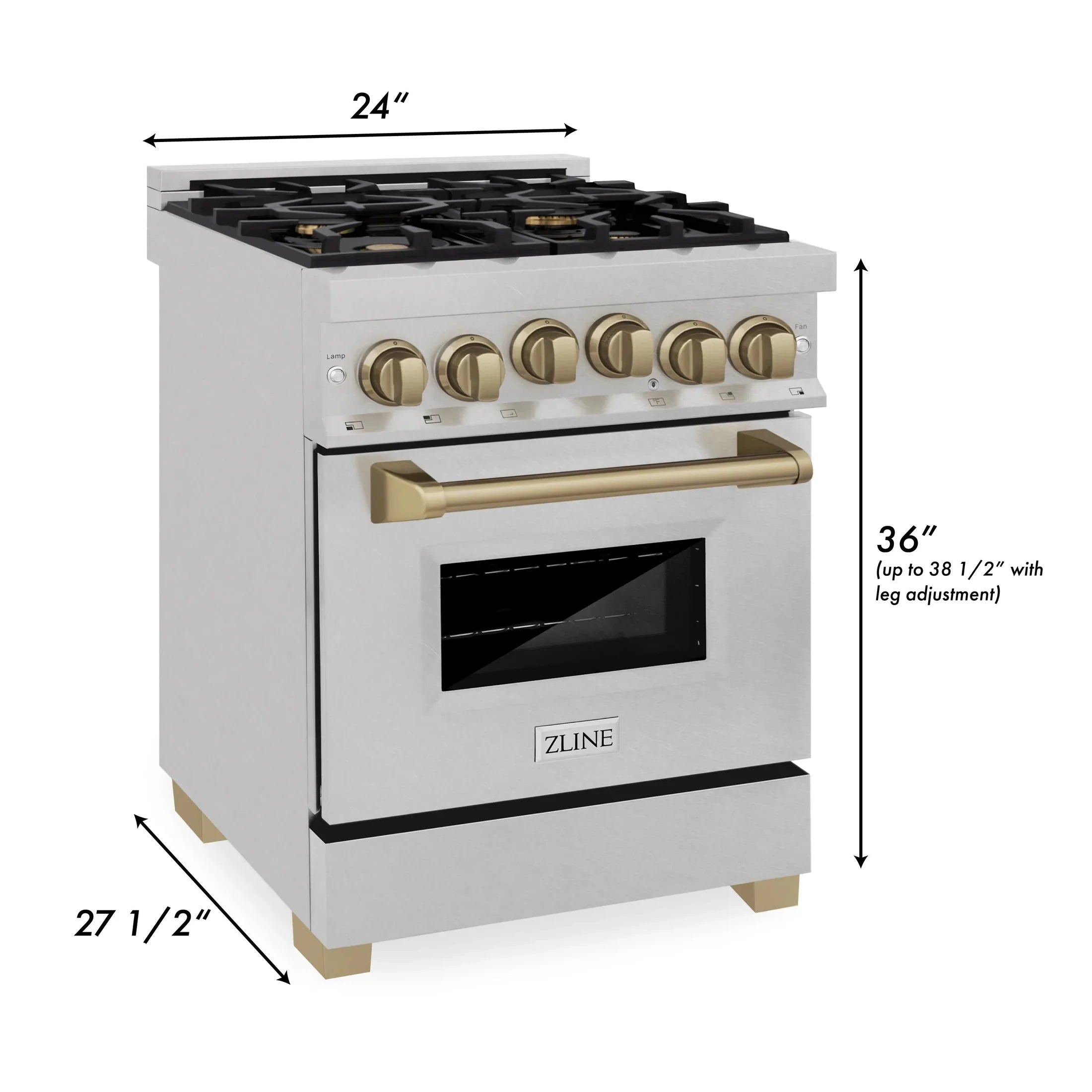 ZLINE Autograph Edition 24" 2.8 cu. ft. Range with Gas Stove and Gas Oven in DuraSnow Stainless Steel with Champagne Bronze Accents