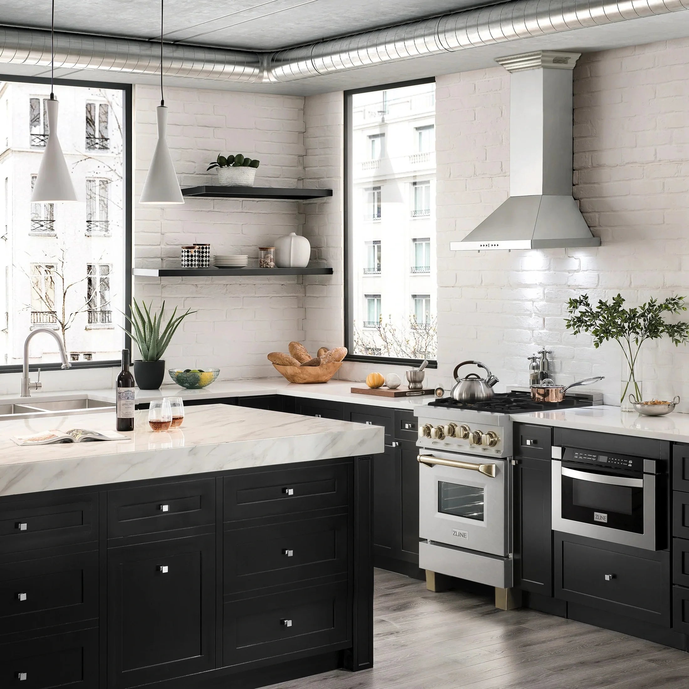 ZLINE Autograph Edition 24" 2.8 cu. ft. Range with Gas Stove and Gas Oven in DuraSnow Stainless Steel with Champagne Bronze Accents