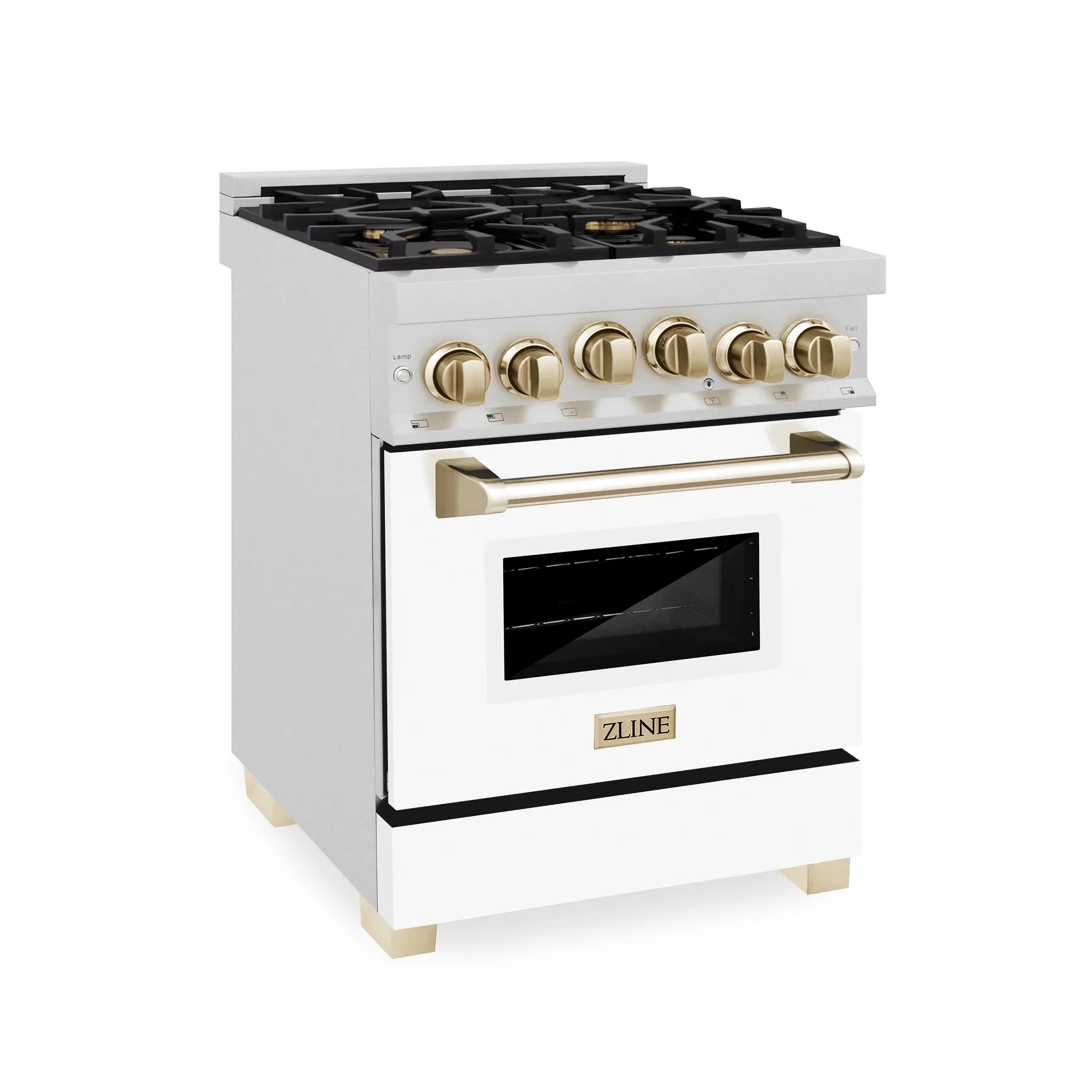 ZLINE Autograph Edition 24" 2.8 cu. ft. Range with Gas Stove and Gas Oven in DuraSnow Stainless Steel with White Matte Door and Matte Black Accents 
