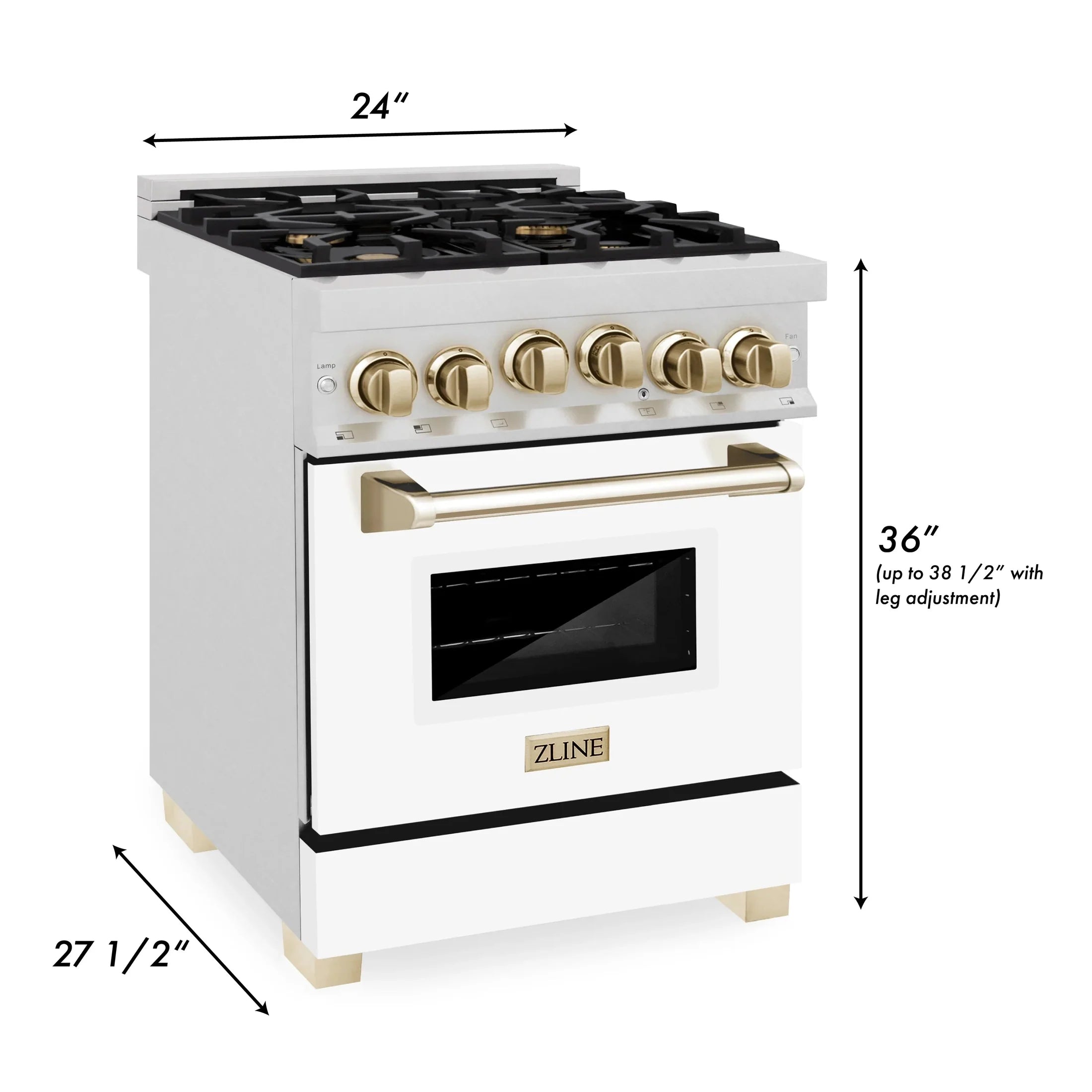 ZLINE Autograph Edition 24" 2.8 cu. ft. Range with Gas Stove and Gas Oven in DuraSnow Stainless Steel with White Matte Door and Matte Black Accents 