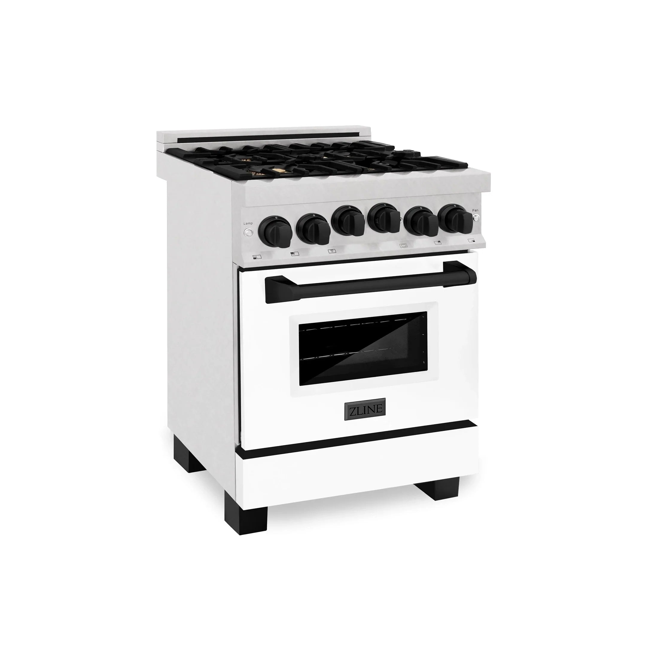 ZLINE Autograph Edition 24" 2.8 cu. ft. Range with Gas Stove and Gas Oven in DuraSnow Stainless Steel with White Matte Door and Matte Black Accents 