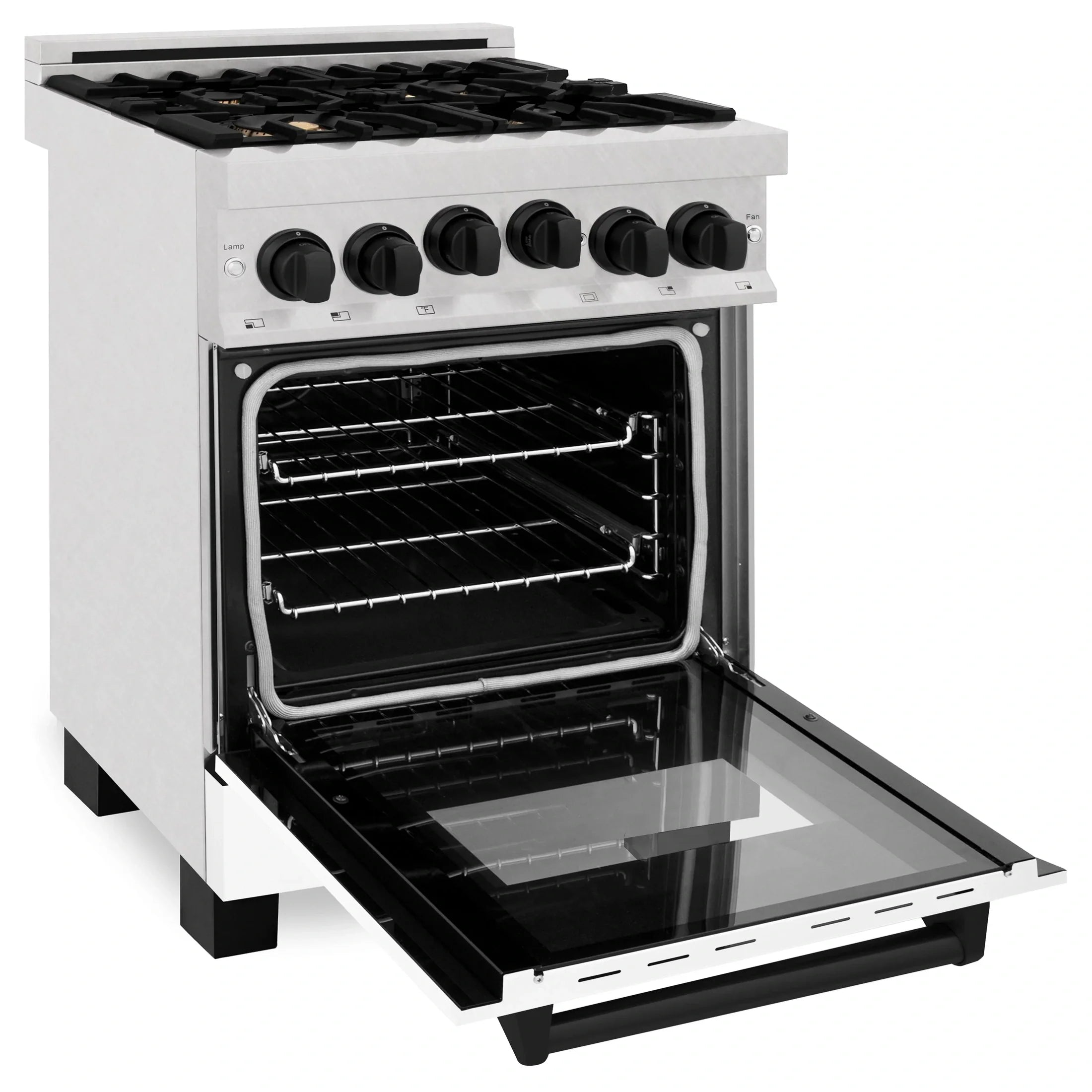 ZLINE Autograph Edition 24" 2.8 cu. ft. Range with Gas Stove and Gas Oven in DuraSnow Stainless Steel with White Matte Door and Matte Black Accents 