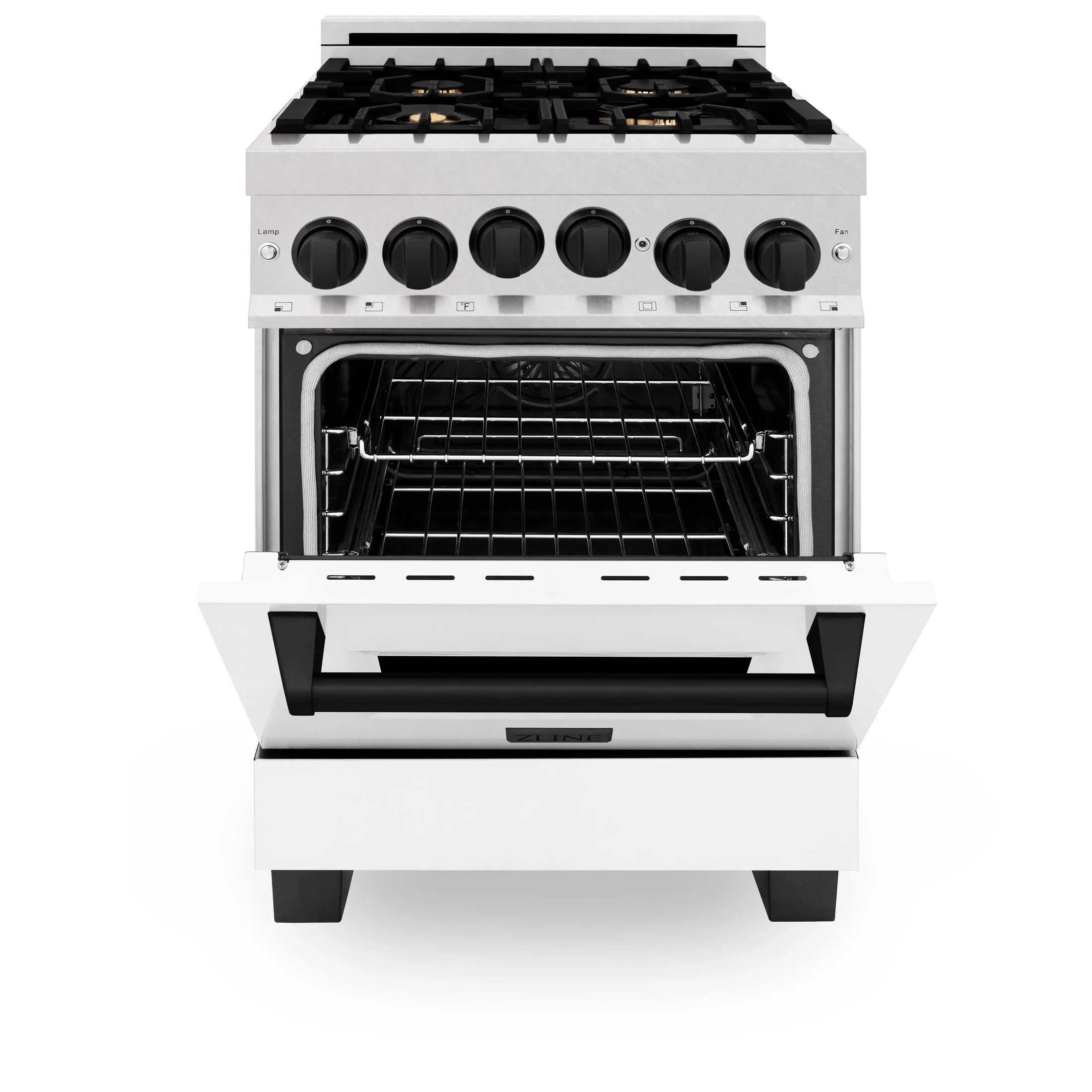 ZLINE Autograph Edition 24" 2.8 cu. ft. Range with Gas Stove and Gas Oven in DuraSnow Stainless Steel with White Matte Door and Matte Black Accents 