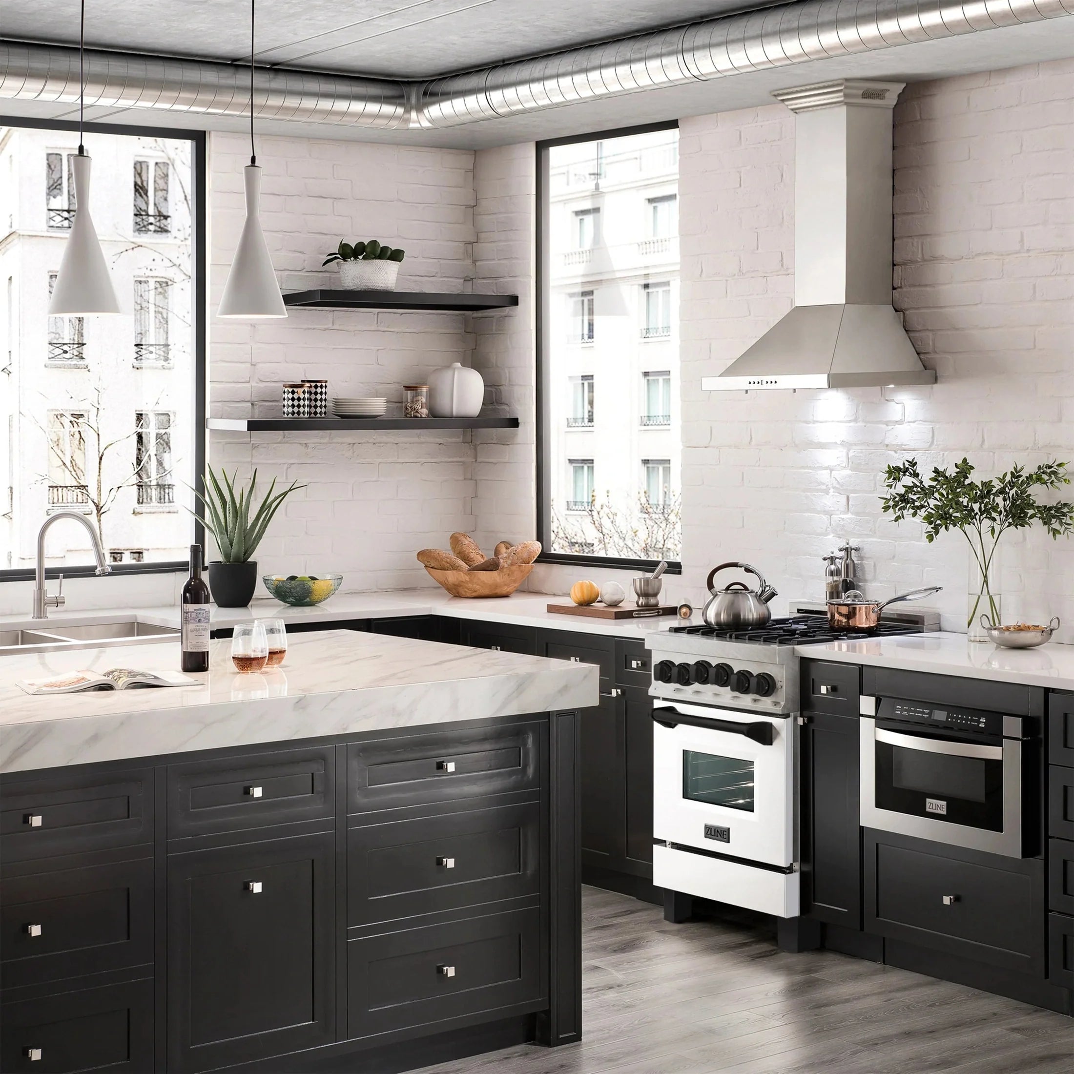 ZLINE Autograph Edition 24" 2.8 cu. ft. Range with Gas Stove and Gas Oven in DuraSnow Stainless Steel with White Matte Door and Matte Black Accents 