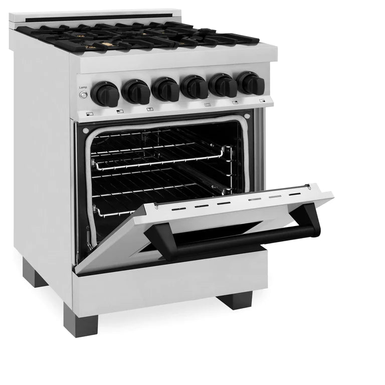 ZLINE Autograph Edition 24 in. 2.8 cu. ft. Dual Fuel Range with Gas Stove and Electric Oven in Stainless Steel with Matte Black Accents, RAZ-24-MB