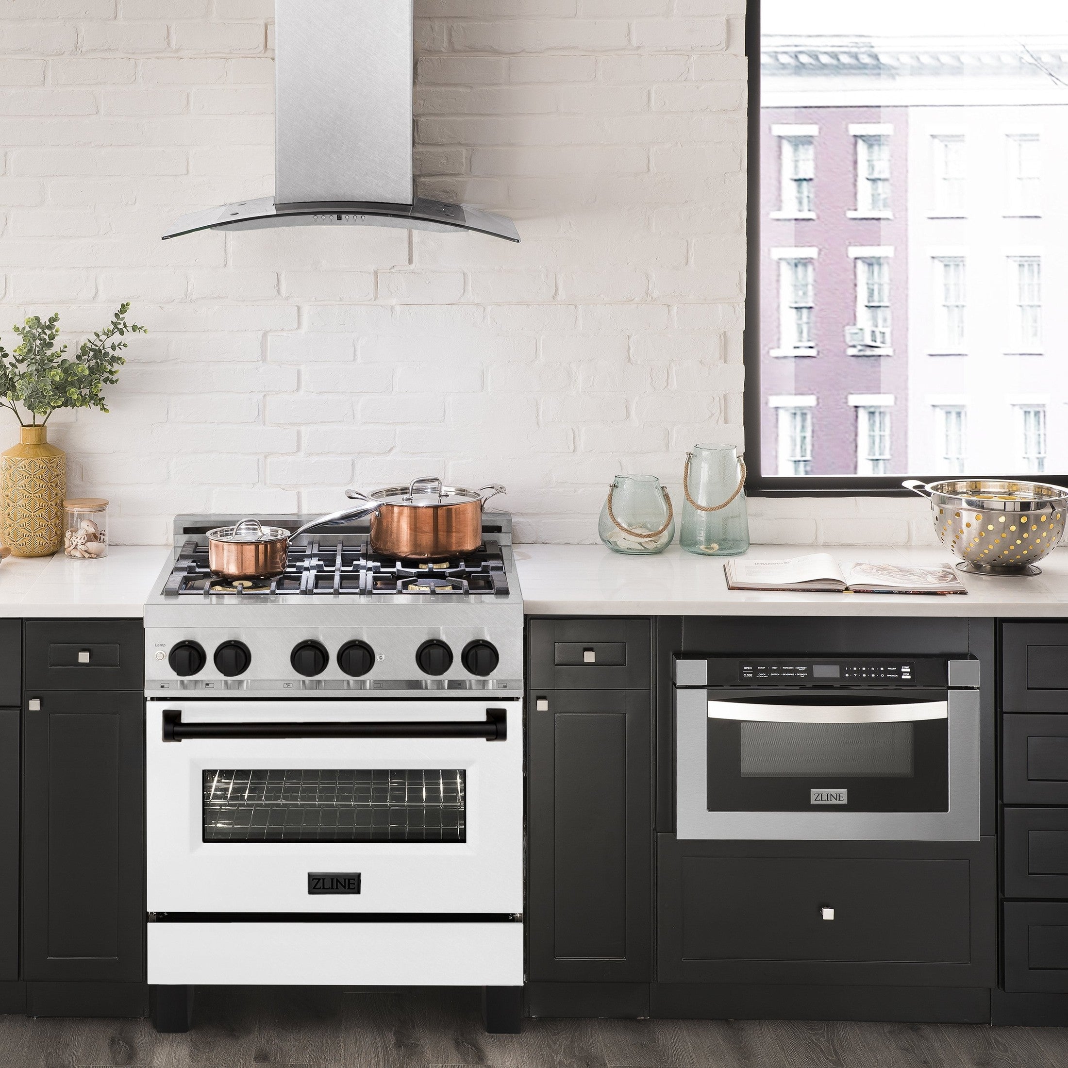 ZLINE Autograph Edition 30" 4.0 cu. ft. Dual Fuel Range with Gas Stove and Electric Oven in DuraSnow Stainless Steel with White Matte Door and Accents