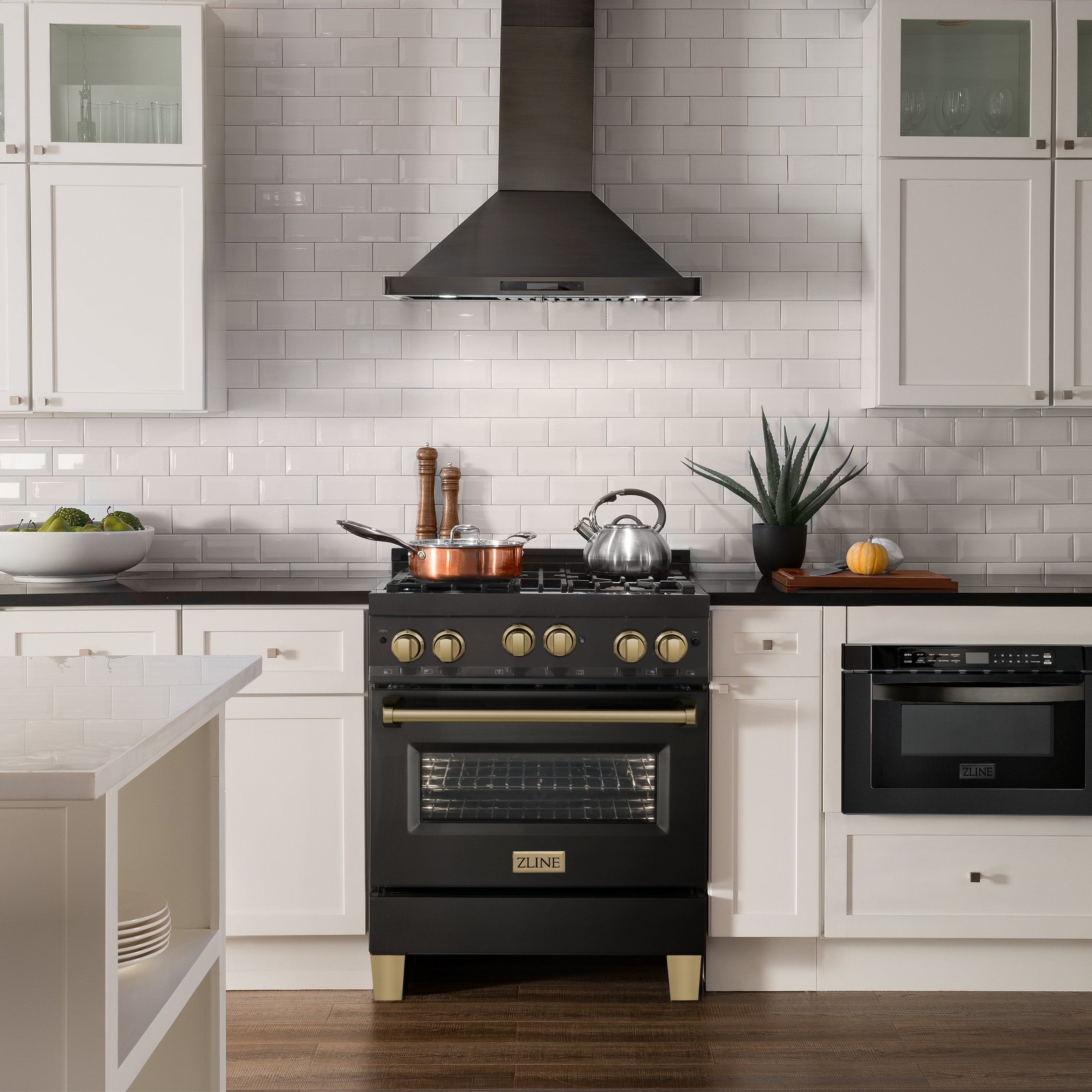 ZLINE Autograph Edition 30" 4.0 cu. ft. Range with Gas Stove and Gas Oven in Black Stainless Steel with Accents