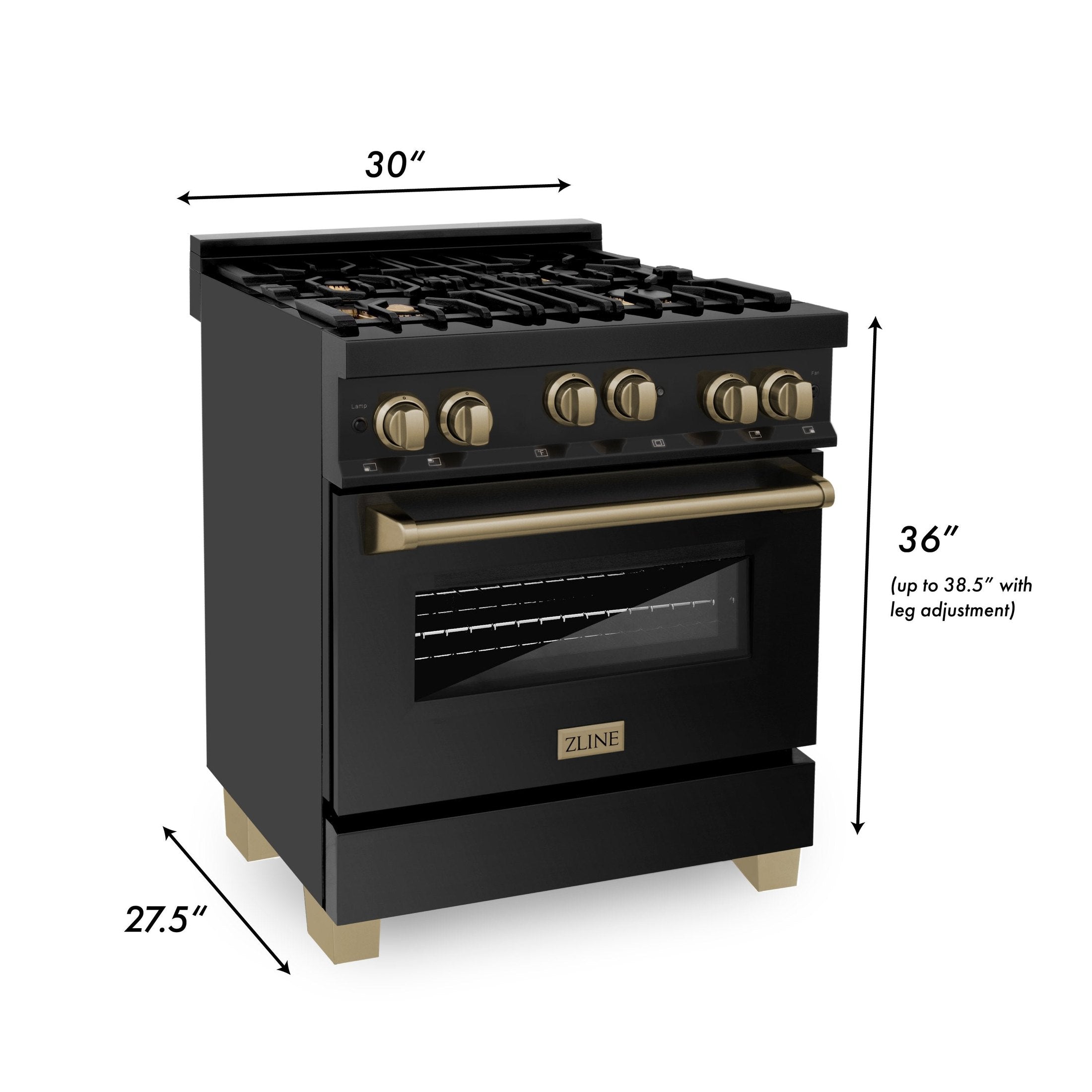ZLINE Autograph Edition 30" 4.0 cu. ft. Range with Gas Stove and Gas Oven in Black Stainless Steel with Accents