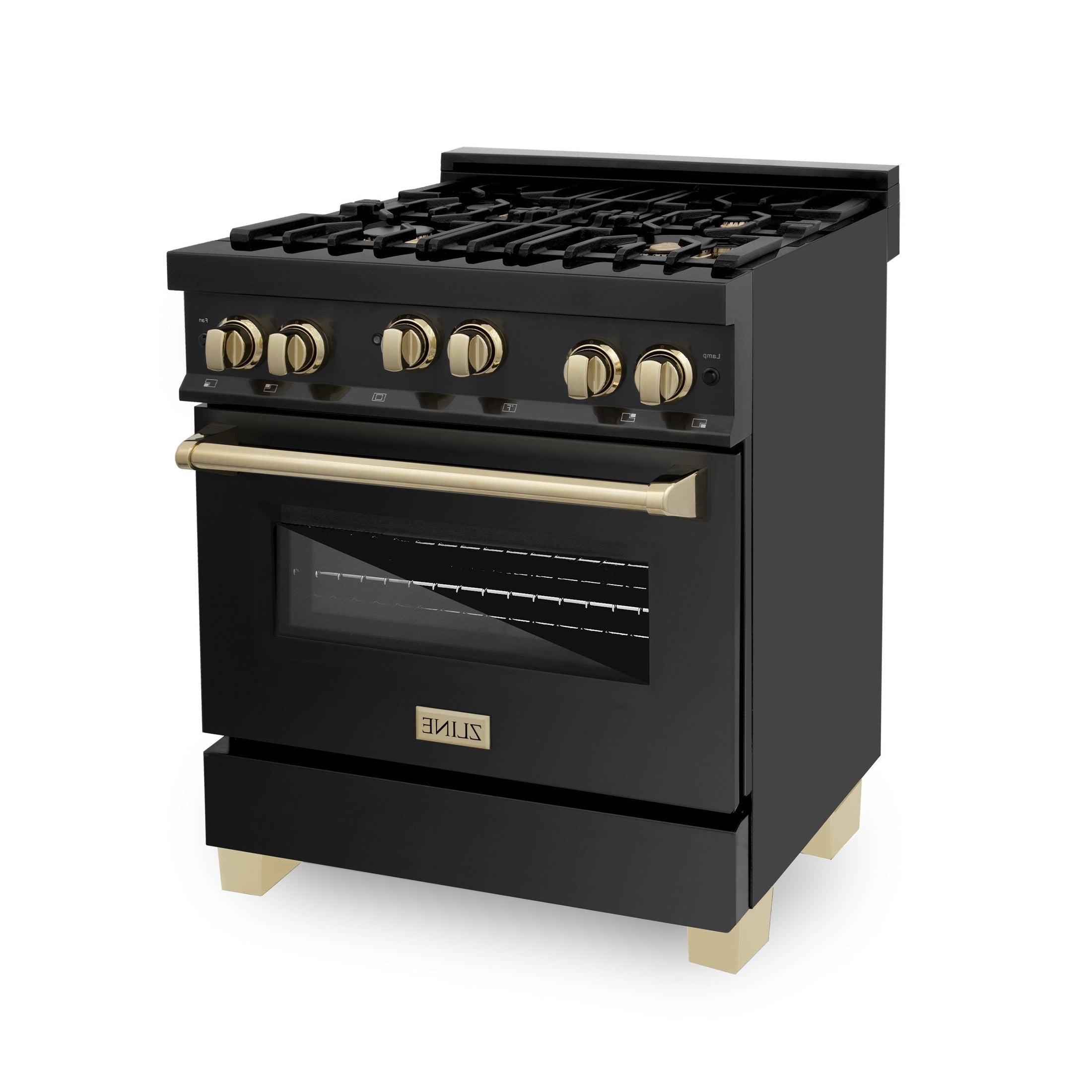 ZLINE Autograph Edition 30" 4.0 cu. ft. Range with Gas Stove and Gas Oven in Black Stainless Steel with Accents