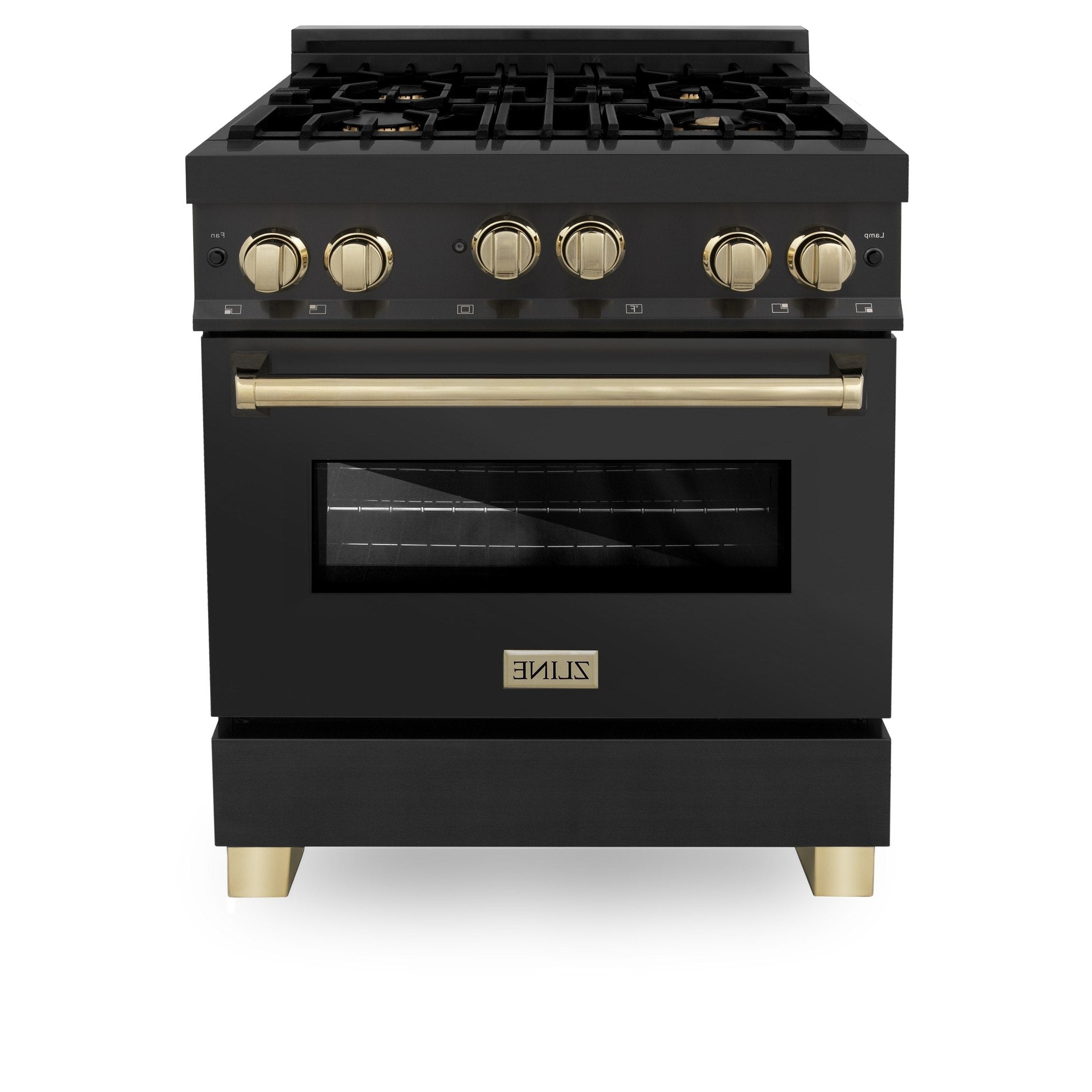 ZLINE Autograph Edition 30" 4.0 cu. ft. Range with Gas Stove and Gas Oven in Black Stainless Steel with Accents
