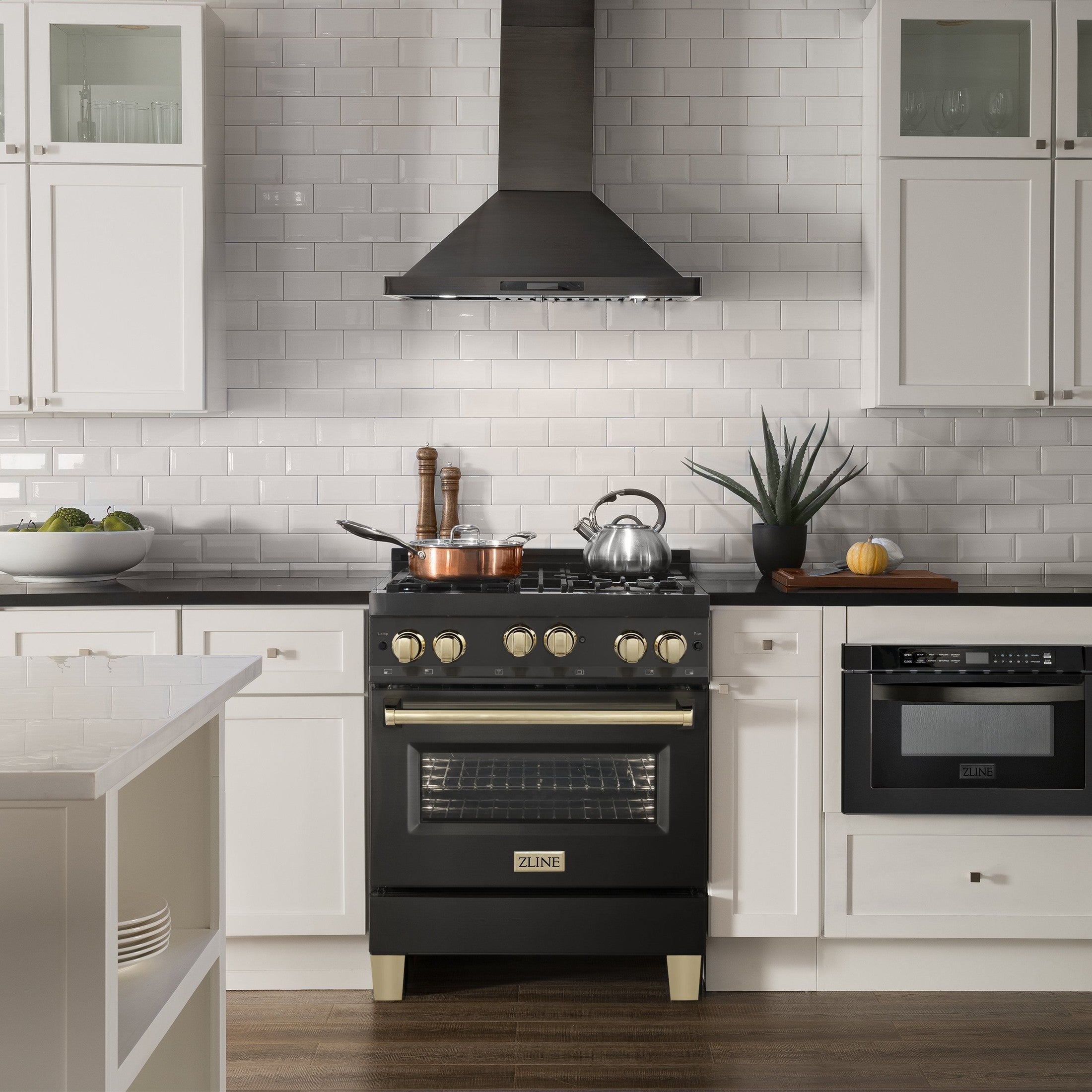ZLINE Autograph Edition 30" 4.0 cu. ft. Range with Gas Stove and Gas Oven in Black Stainless Steel with Accents