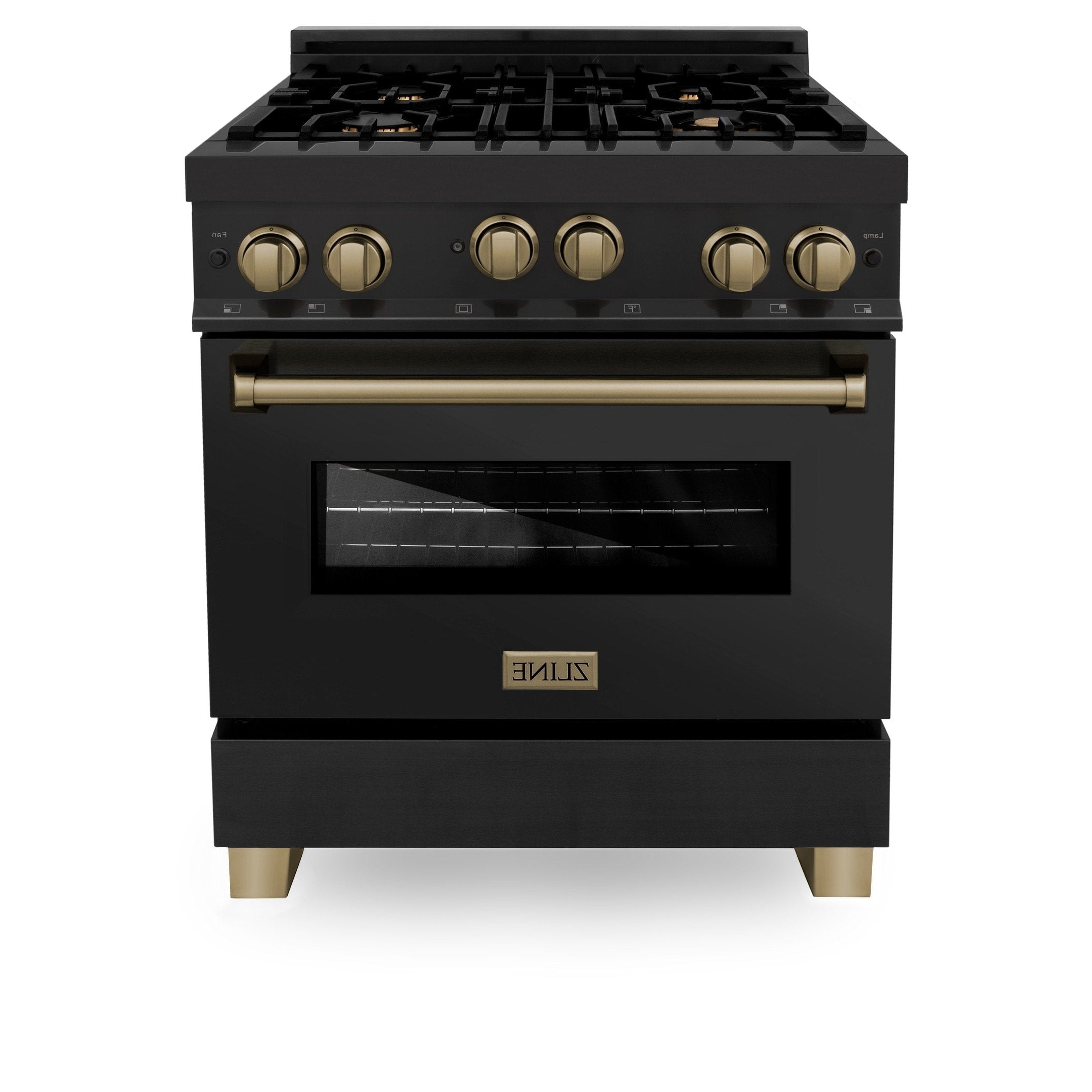 ZLINE Autograph Edition 30" 4.0 cu. ft. Range with Gas Stove and Gas Oven in Black Stainless Steel with Accents