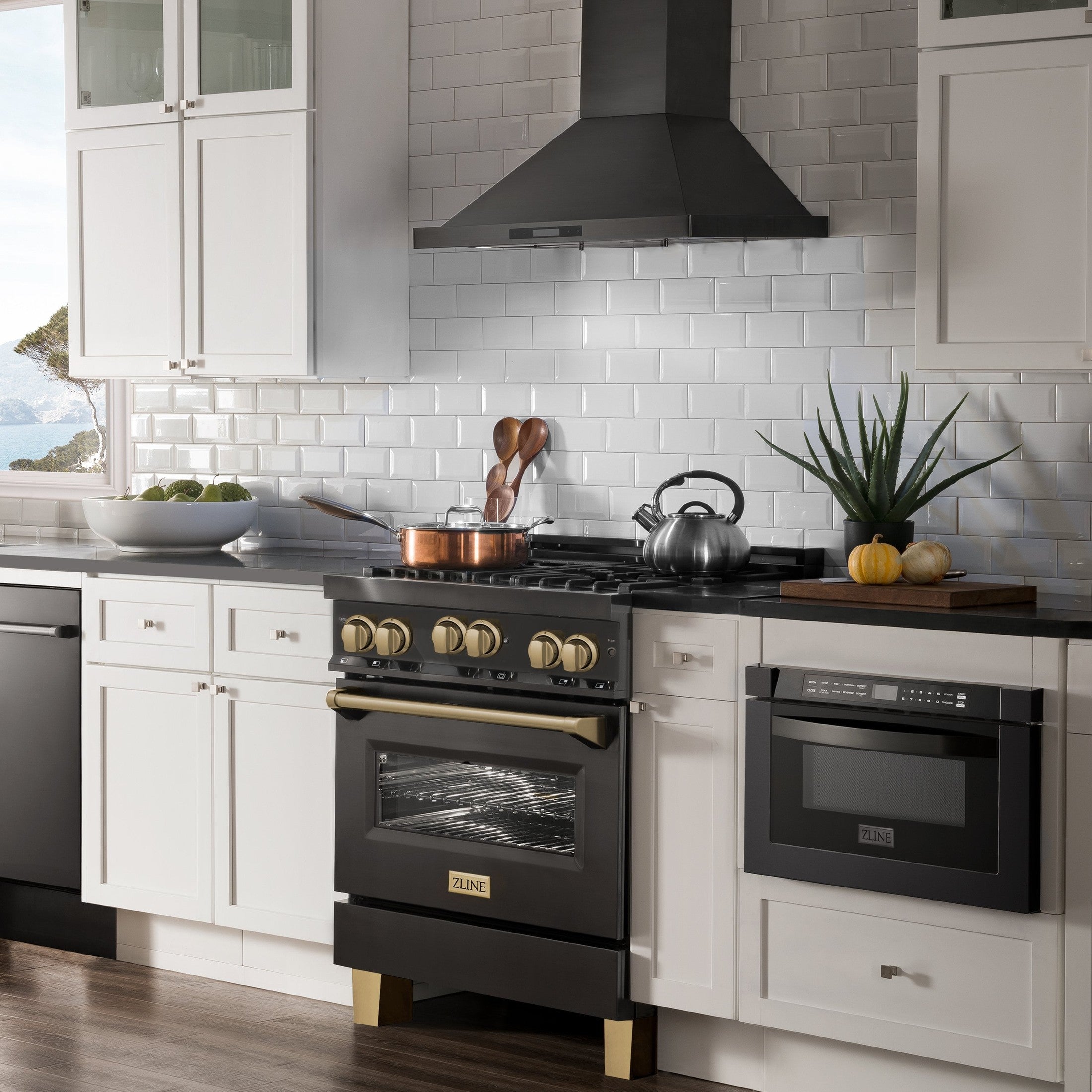 ZLINE Autograph Edition 30" 4.0 cu. ft. Range with Gas Stove and Gas Oven in Black Stainless Steel with Accents
