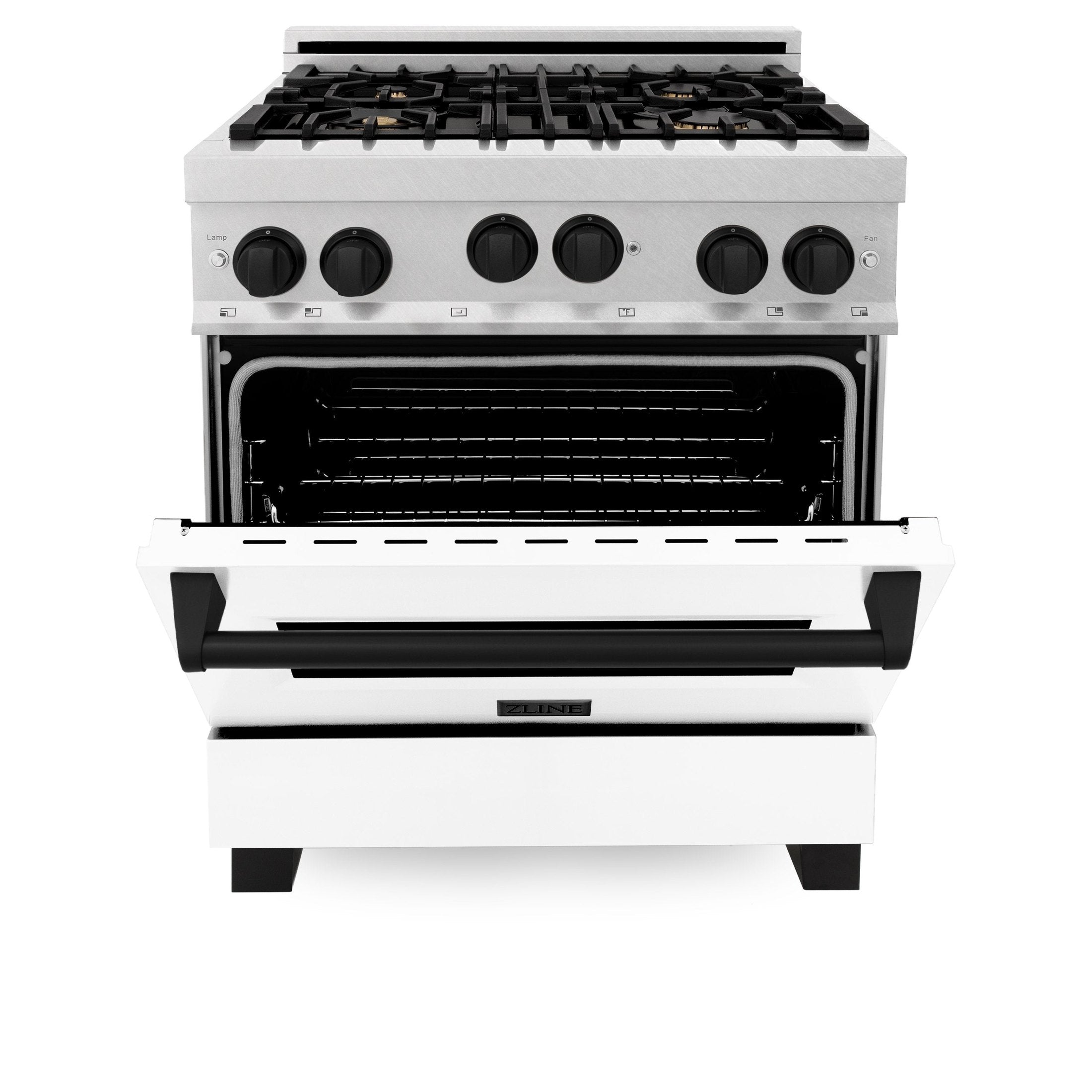 ZLINE Autograph Edition 30" 4.0 cu. ft. Range with Gas Stove and Gas Oven in DuraSnow Stainless Steel with White Matte Door and Accents