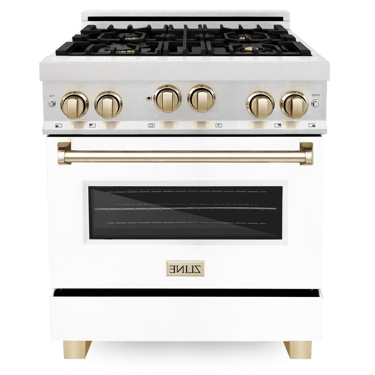 ZLINE Autograph Edition 30" 4.0 cu. ft. Range with Gas Stove and Gas Oven in DuraSnow Stainless Steel with White Matte Door and Accents - RGSZ-WM-30