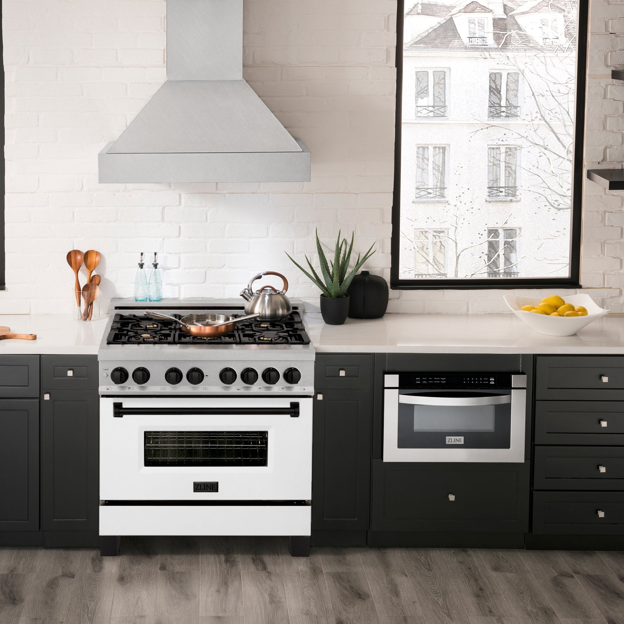 ZLINE Autograph Edition 36" 4.6 cu. ft. Dual Fuel Range with Gas Stove and Electric Oven in DuraSnow Stainless Steel with White Matte Door and Accents