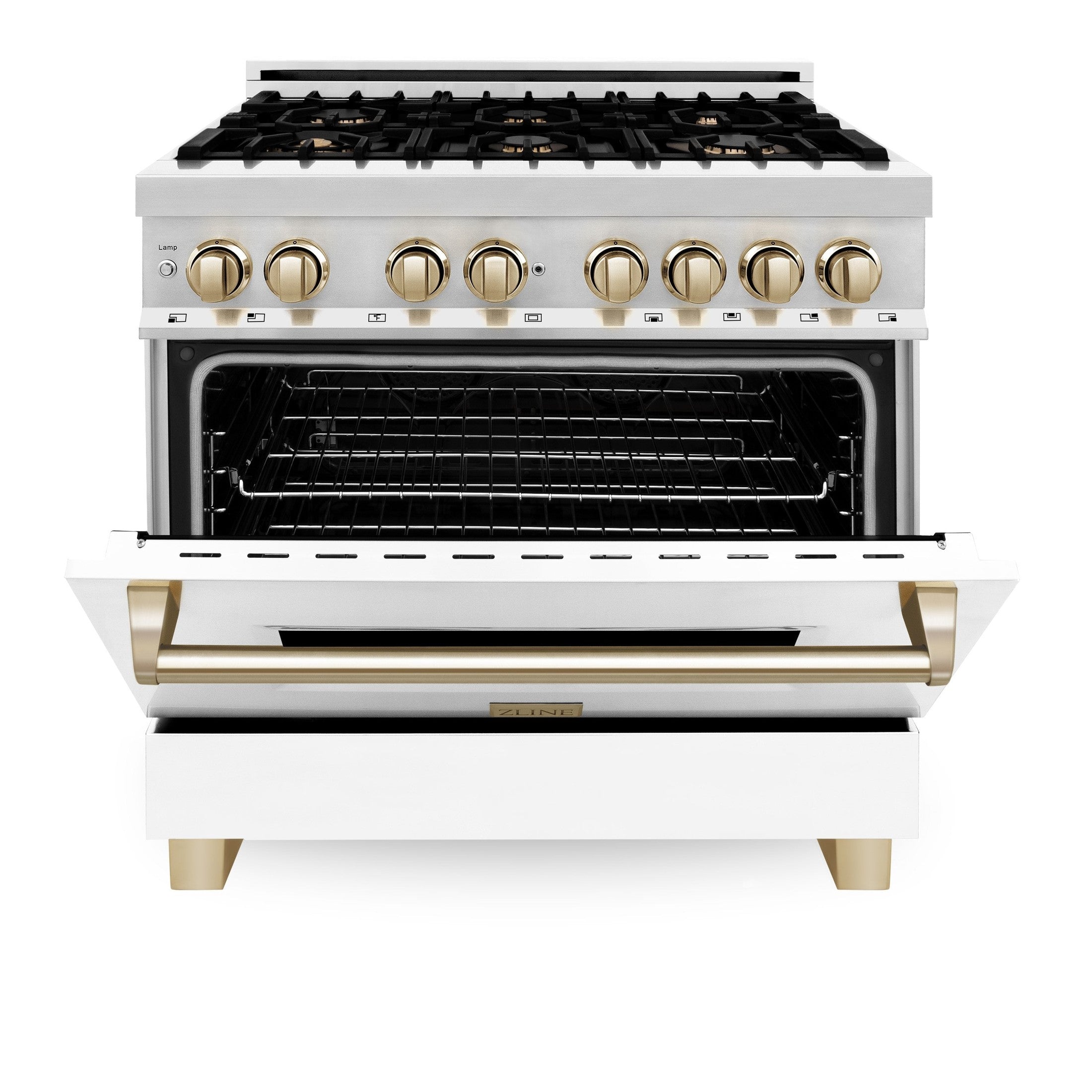 ZLINE Autograph Edition 36" 4.6 cu. ft. Dual Fuel Range with Gas Stove and Electric Oven in Stainless Steel with White Matte Door and Accents