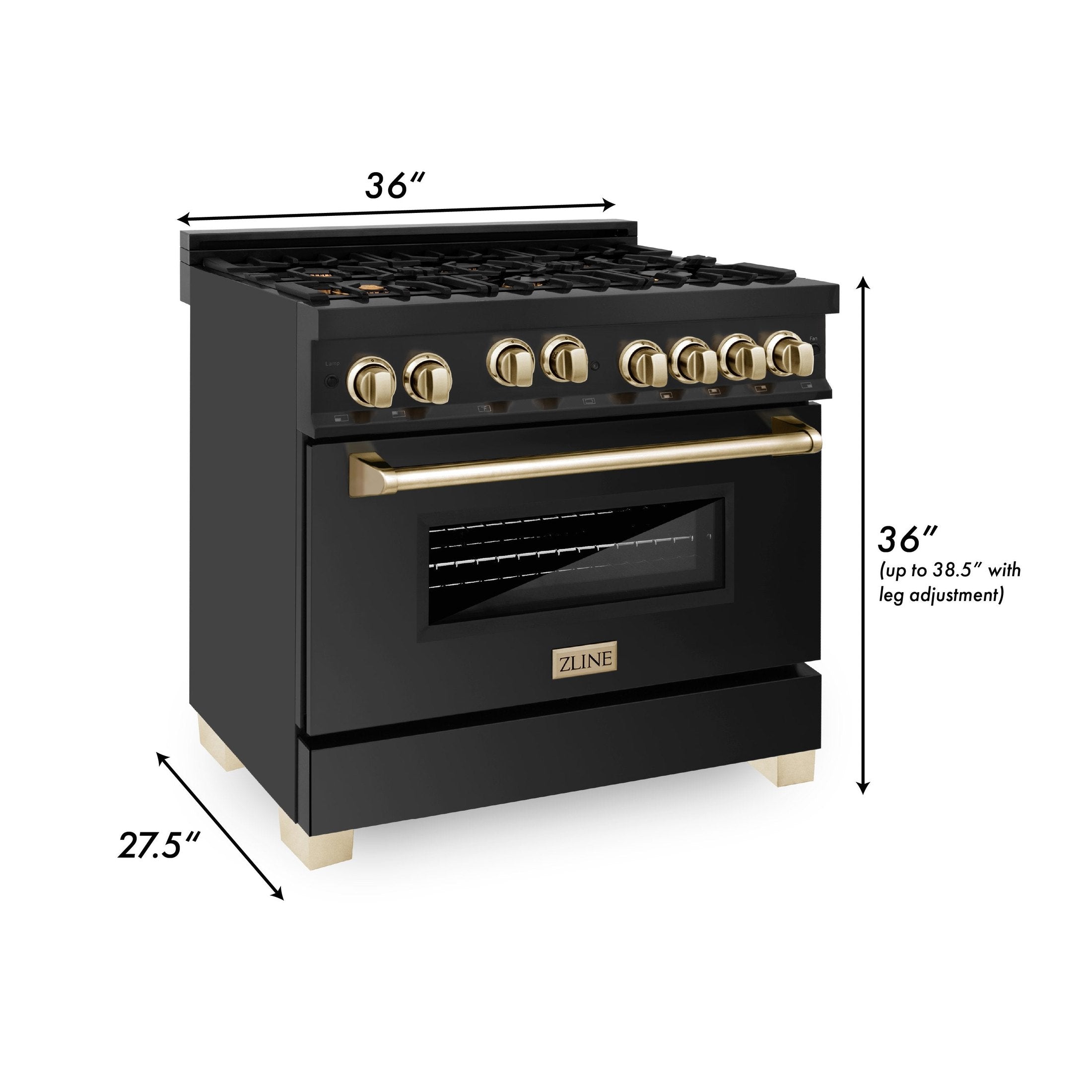 ZLINE Autograph Edition 36" 4.6 cu. ft. Range with Gas Stove and Gas Oven in Black Stainless Steel with Accents