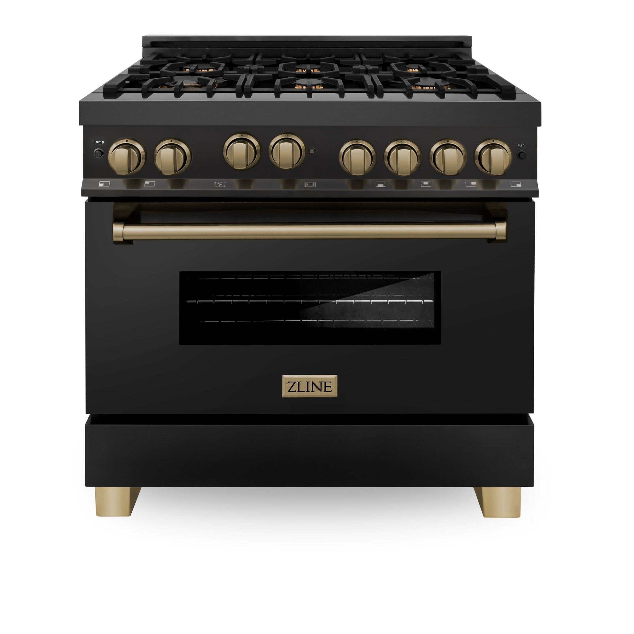 ZLINE Autograph Edition 36" 4.6 cu. ft. Range with Gas Stove and Gas Oven in Black Stainless Steel with Accents