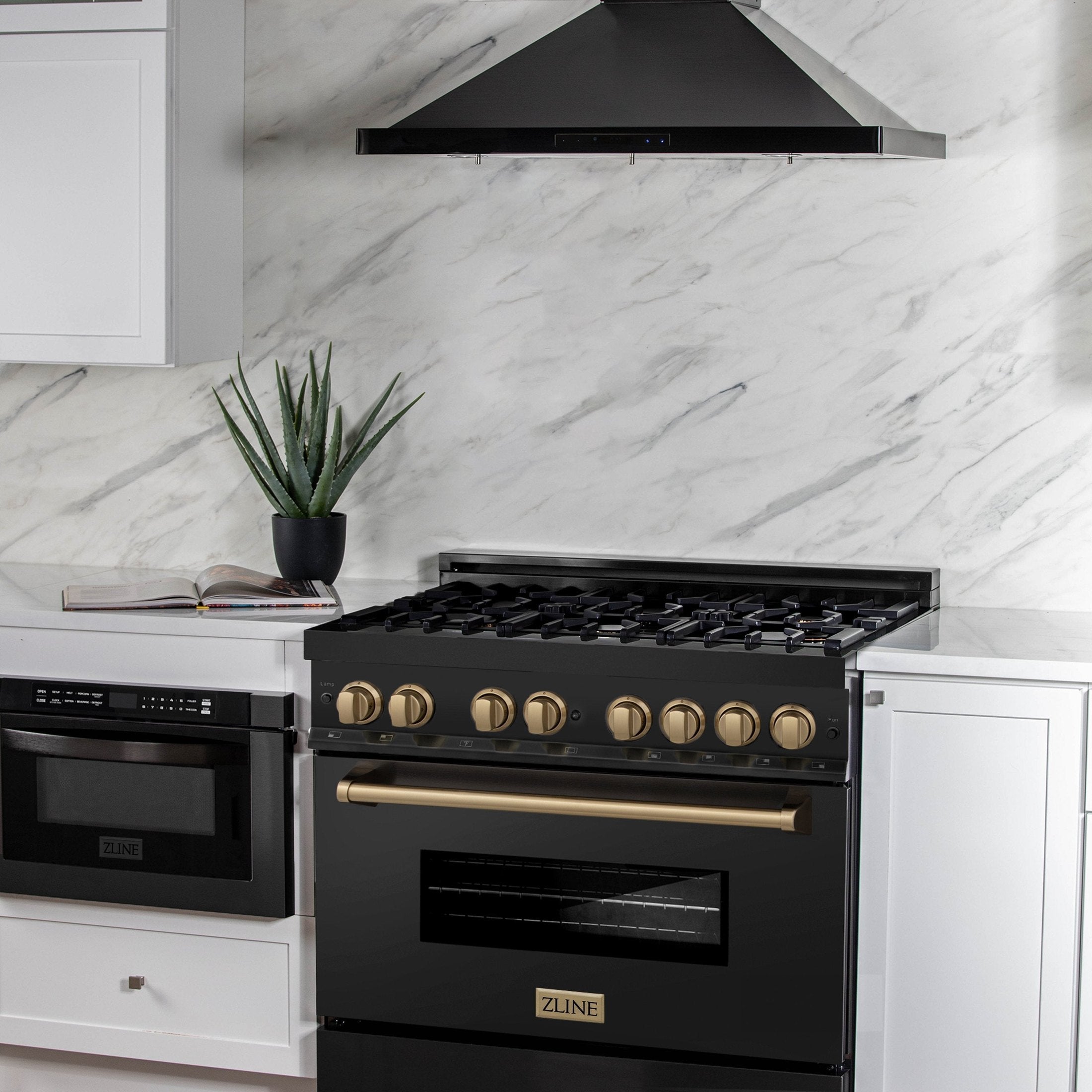 ZLINE Autograph Edition 36" 4.6 cu. ft. Range with Gas Stove and Gas Oven in Black Stainless Steel with Accents