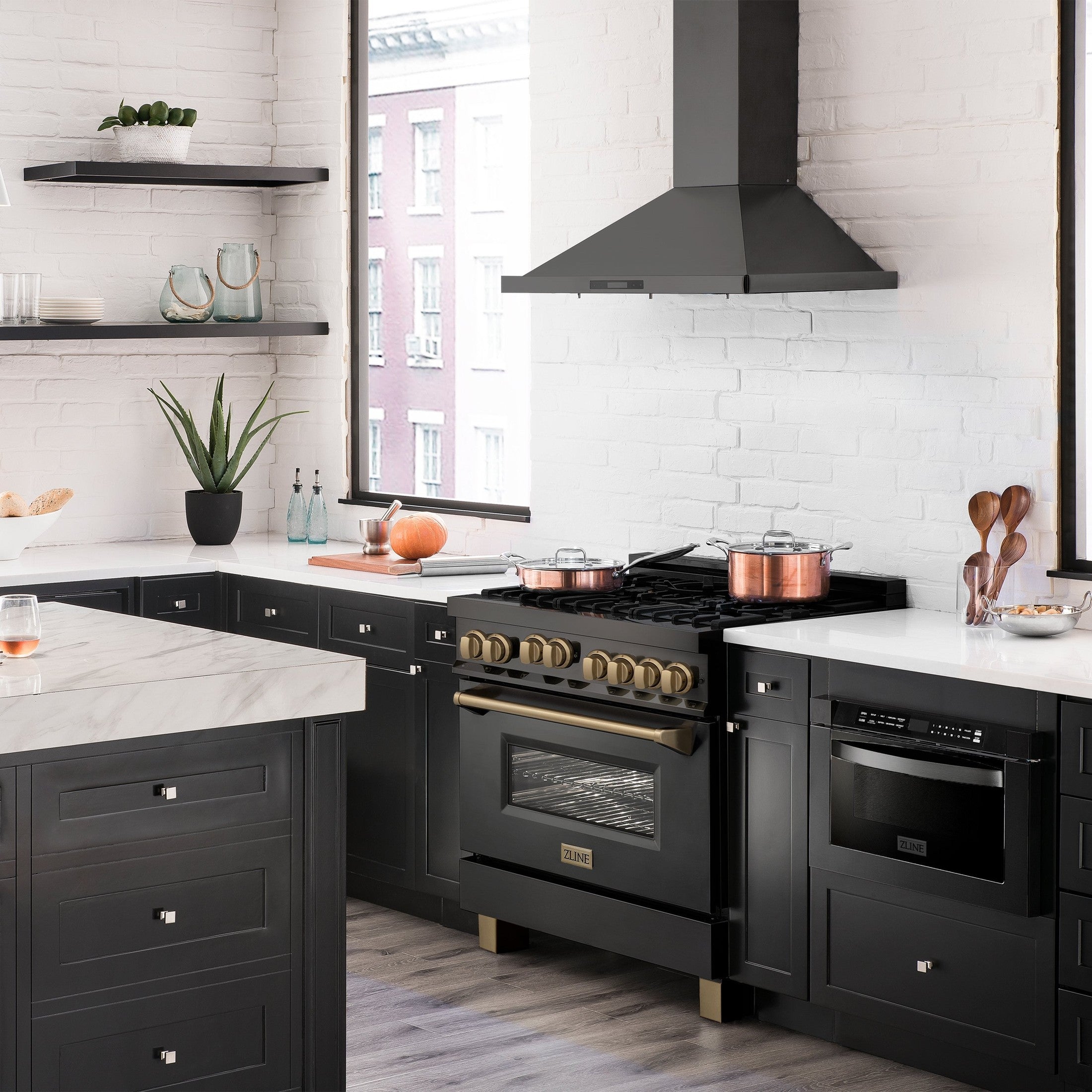 ZLINE Autograph Edition 36" 4.6 cu. ft. Range with Gas Stove and Gas Oven in Black Stainless Steel with Accents