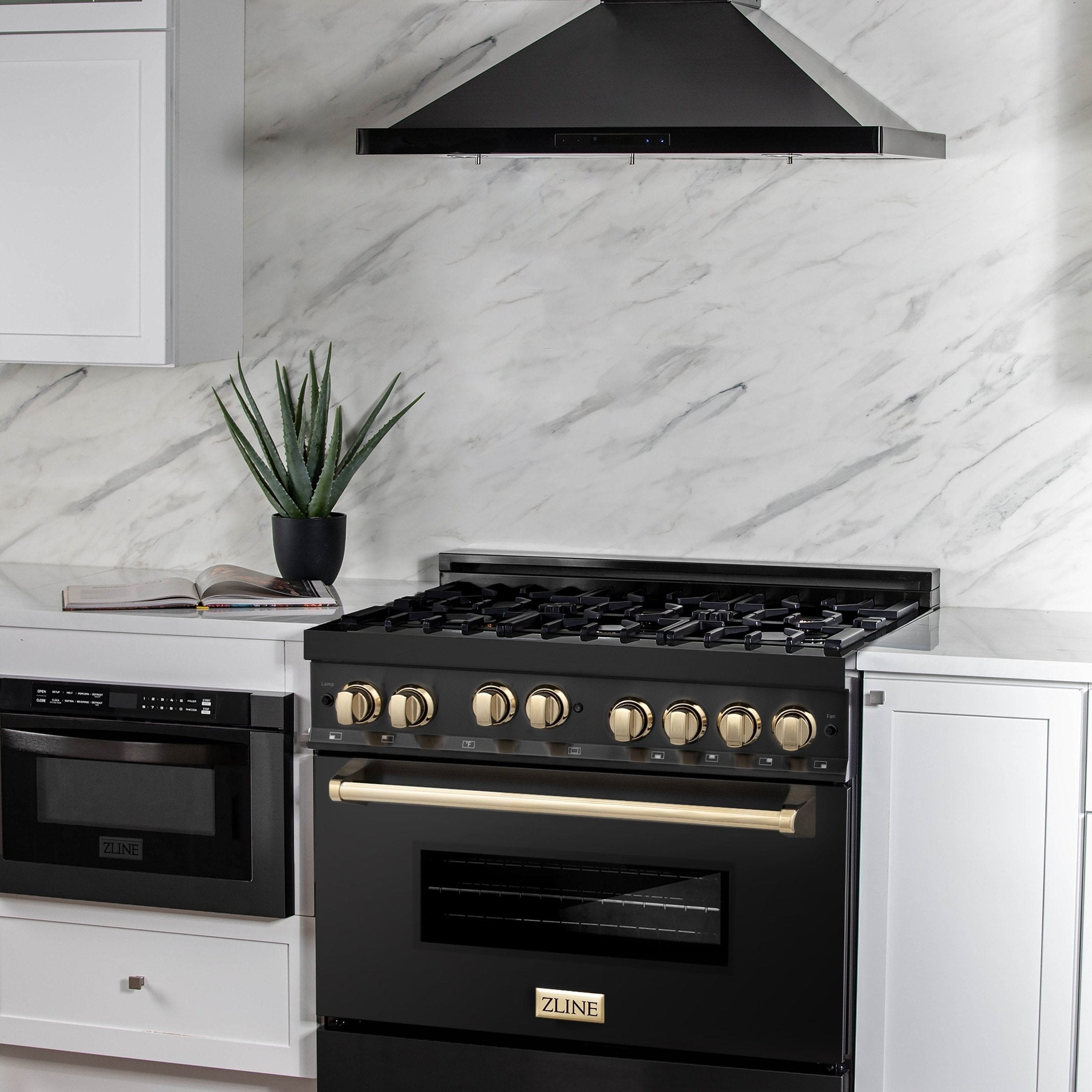 ZLINE Autograph Edition 36" 4.6 cu. ft. Range with Gas Stove and Gas Oven in Black Stainless Steel with Accents