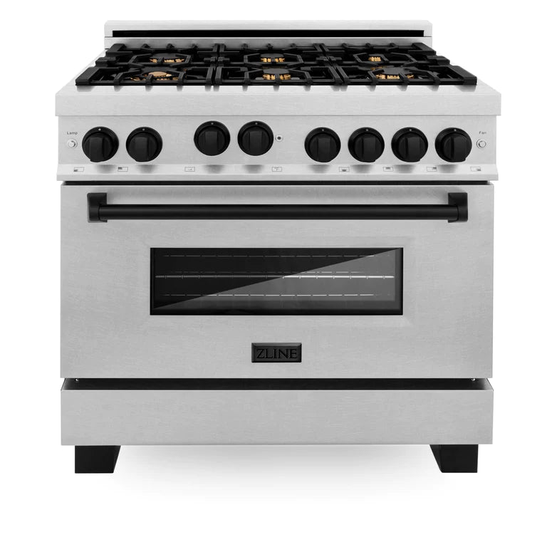 ZLINE Autograph Edition 36 in. 4.6 cu. ft. Gas Burner/Gas Oven Range in DuraSnow with Matte Black Accents, RGSZ-SN-36-MB
