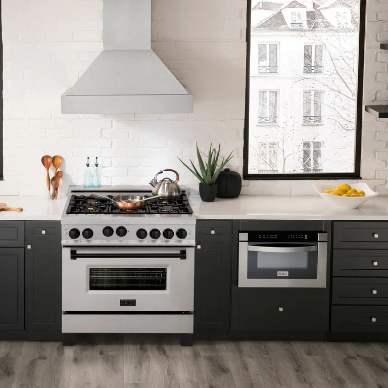 ZLINE Autograph Edition 36 in. 4.6 cu. ft. Gas Burner/Gas Oven Range in DuraSnow with Matte Black Accents, RGSZ-SN-36-MB