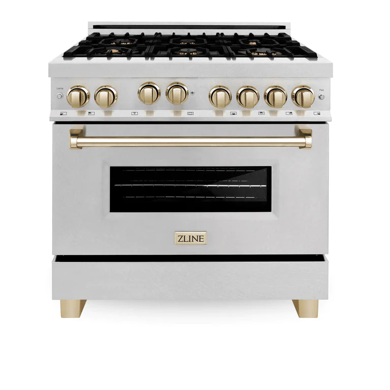 ZLINE Autograph Edition 36 in. Gas Burner/Gas Oven Range in DuraSnow with Gold Accents, RGSZ-SN-36-G