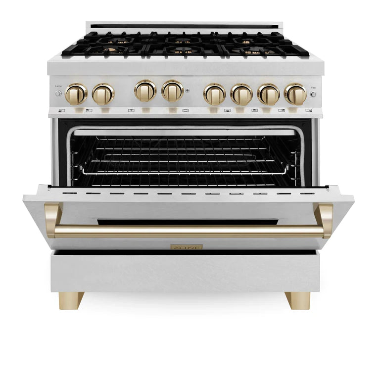 ZLINE Autograph Edition 36 in. Gas Burner/Gas Oven Range in DuraSnow with Gold Accents, RGSZ-SN-36-G