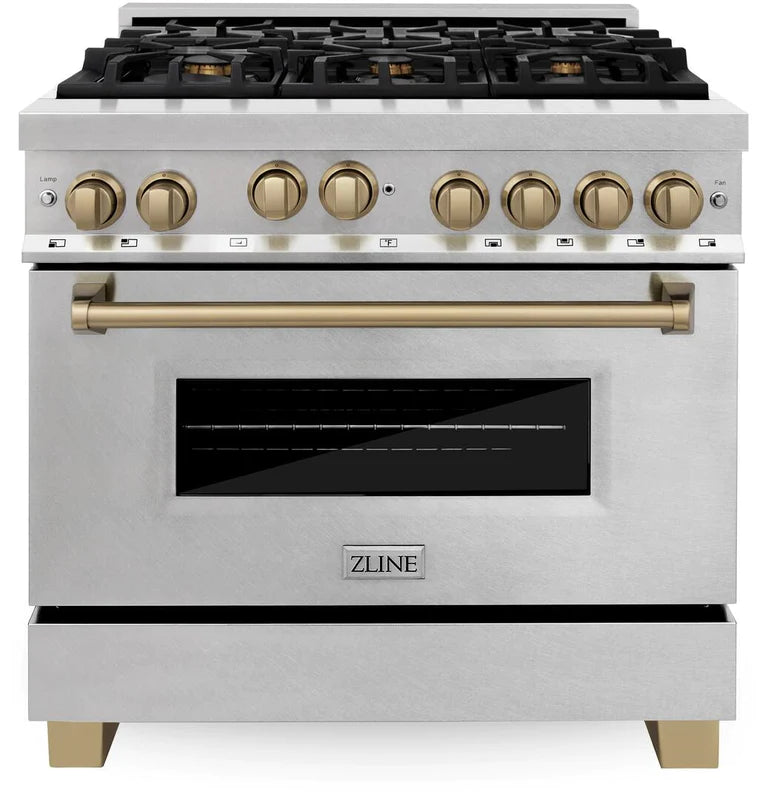 ZLINE Autograph Edition 36 in. Gas Range in DuraSnow Stainless Steel with Champagne Accents, RGSZ-SN-36-CB