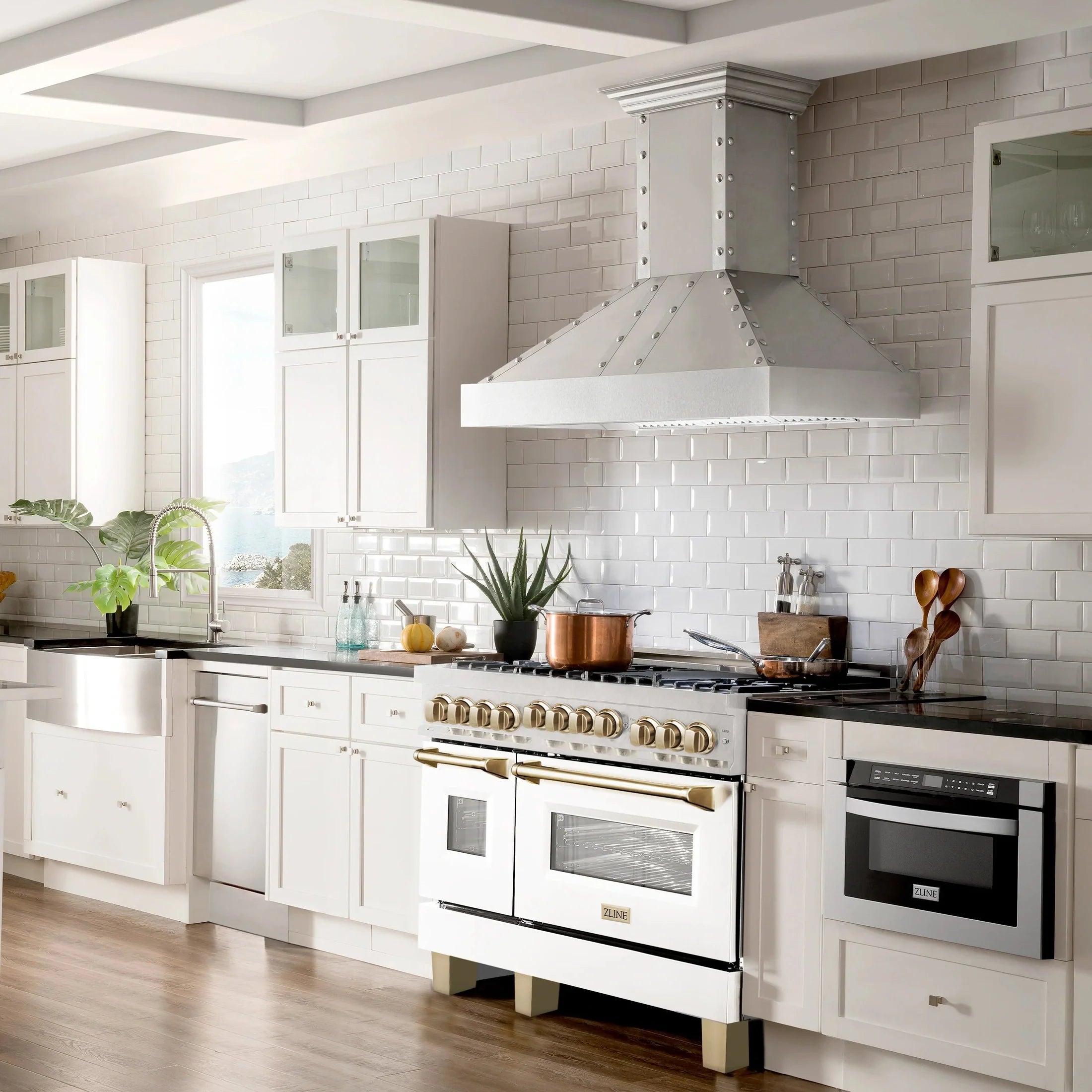 ZLINE Autograph Edition 48" 6.0 cu. ft. Range with Gas Stove and Gas Oven in DuraSnow Stainless Steel with White Matte Door 