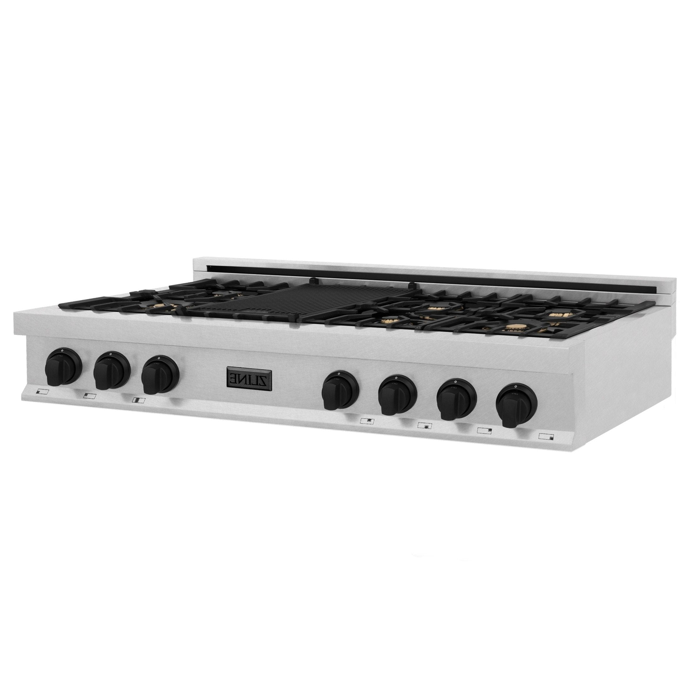 ZLINE Autograph Edition 48" Porcelain Rangetop with 7 Gas Burners in Dura Snow Stainless Steel With Accents