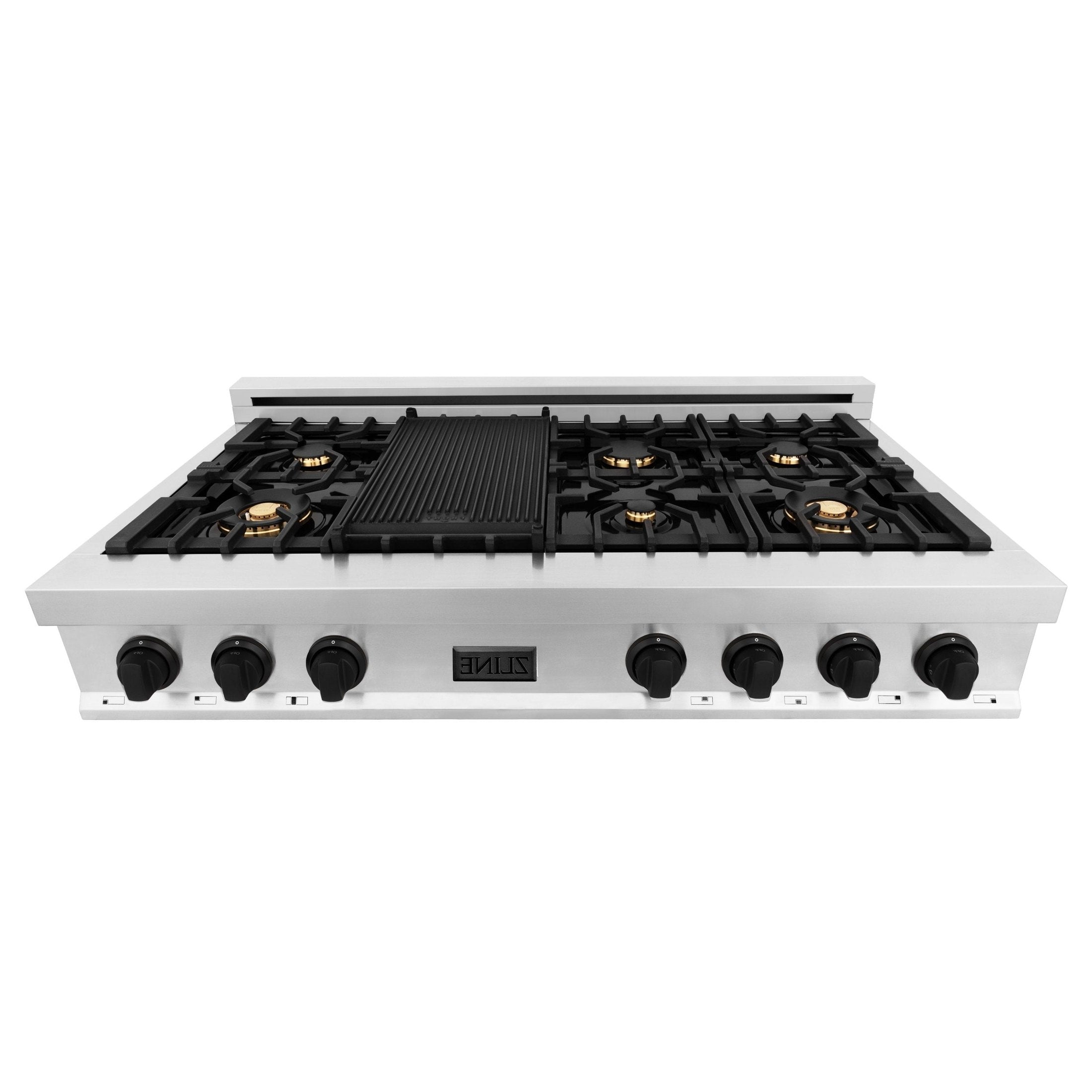 ZLINE Autograph Edition 48" Porcelain Rangetop with 7 Gas Burners in Stainless Steel With Accents