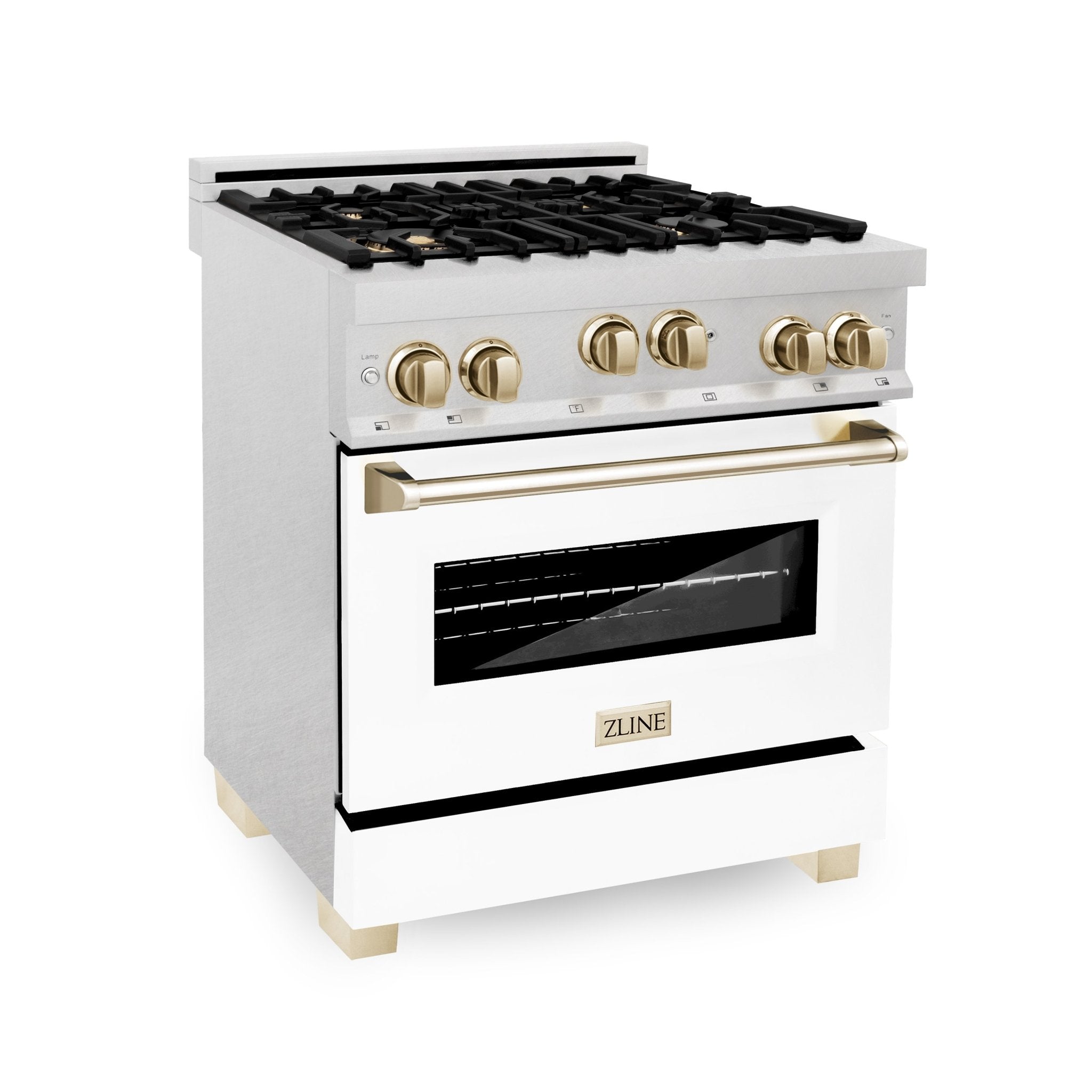 ZLINE Autograph Edition ZLINE Autograph Edition 30" 4.0 cu. ft. Range with Gas Stove and Gas Oven in DuraSnow® Stainless Steel with White Matte Door and Accents RGSZ-WM-30
