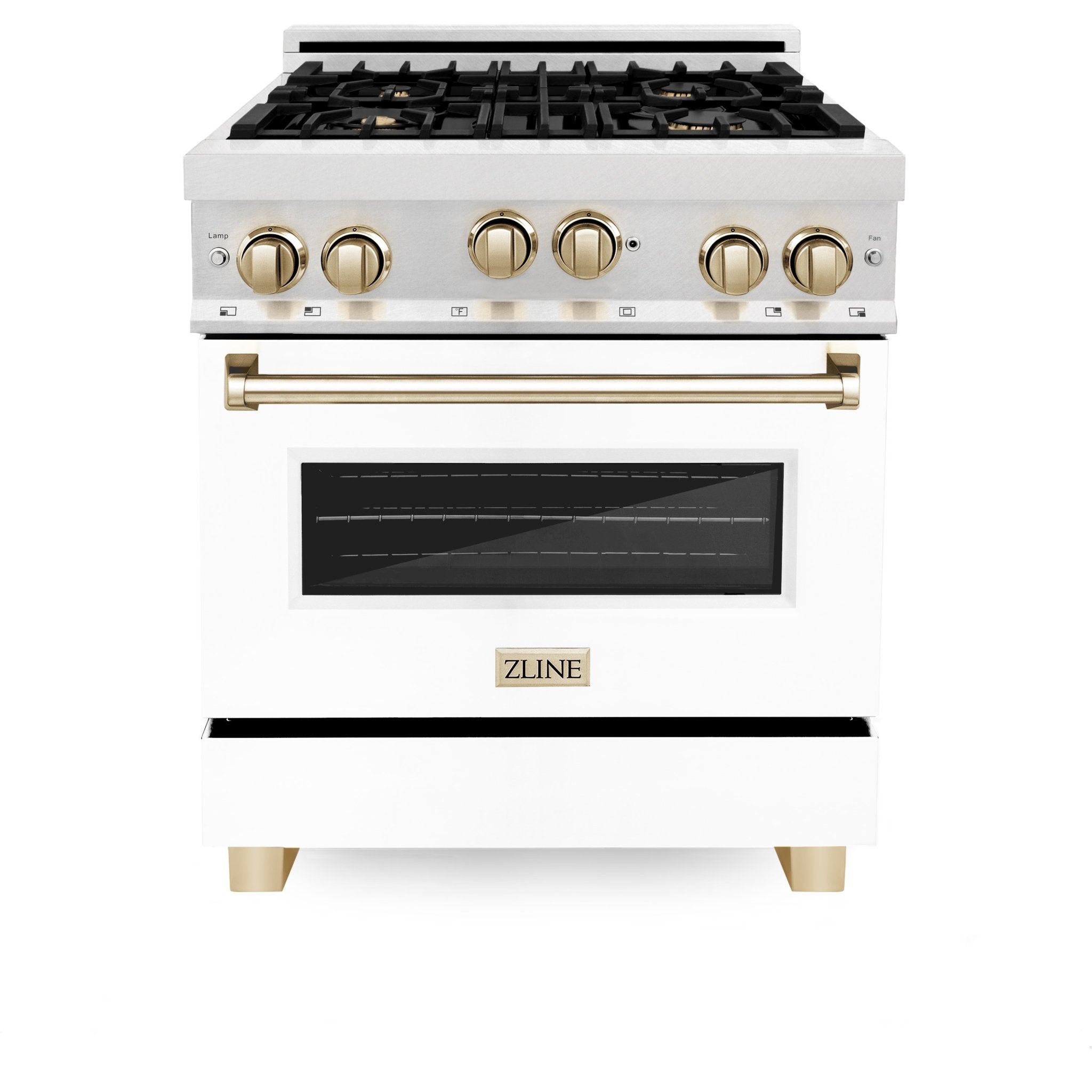 ZLINE Autograph Edition ZLINE Autograph Edition 30" 4.0 cu. ft. Range with Gas Stove and Gas Oven in DuraSnow® Stainless Steel with White Matte Door and Accents RGSZ-WM-30