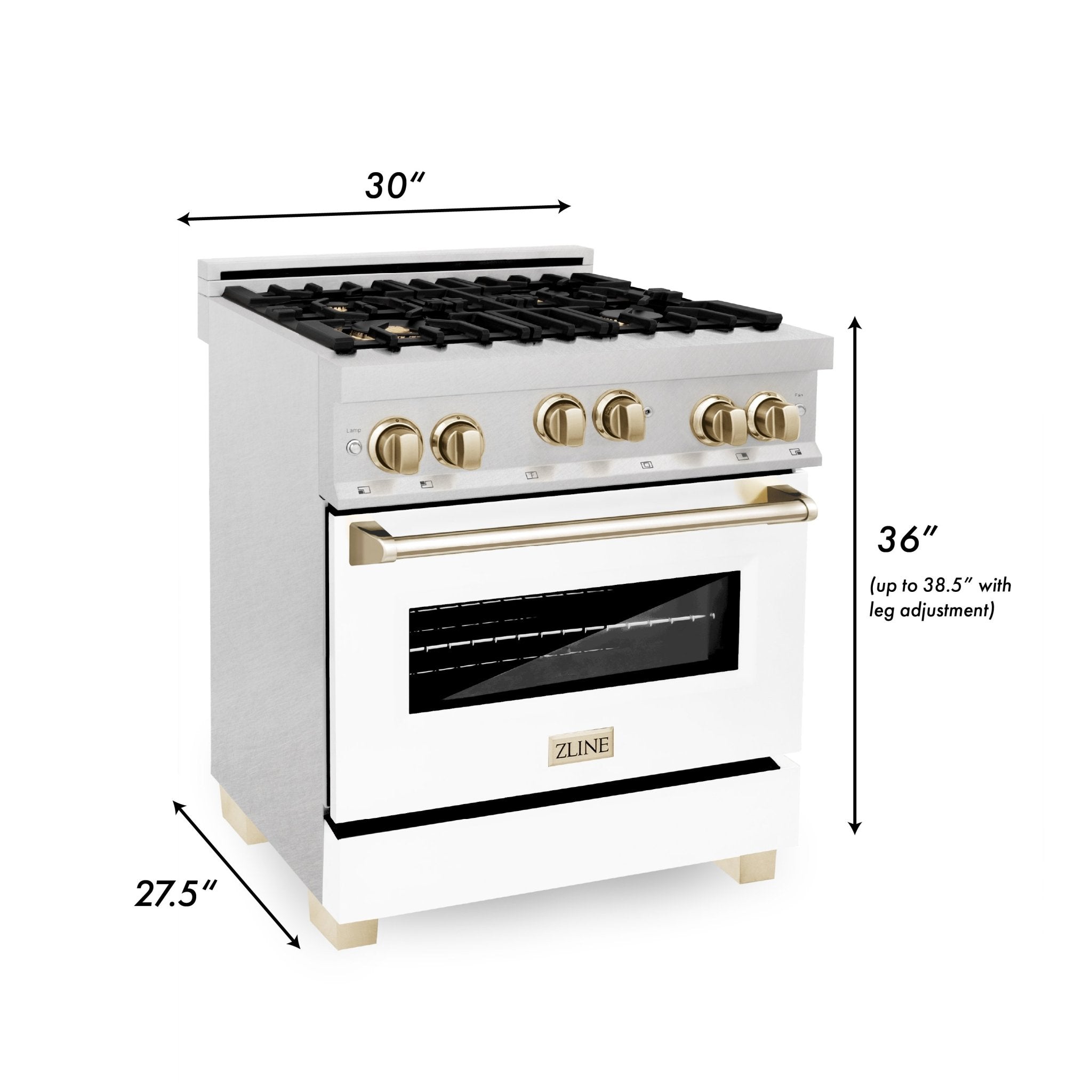 ZLINE Autograph Edition ZLINE Autograph Edition 30" 4.0 cu. ft. Range with Gas Stove and Gas Oven in DuraSnow® Stainless Steel with White Matte Door and Accents RGSZ-WM-30