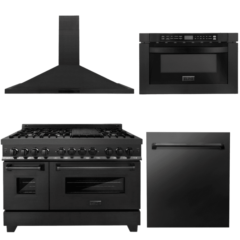 ZLINE Appliance Package - 48 in. Dual Fuel Range, Range Hood, Microwave, Dishwasher 