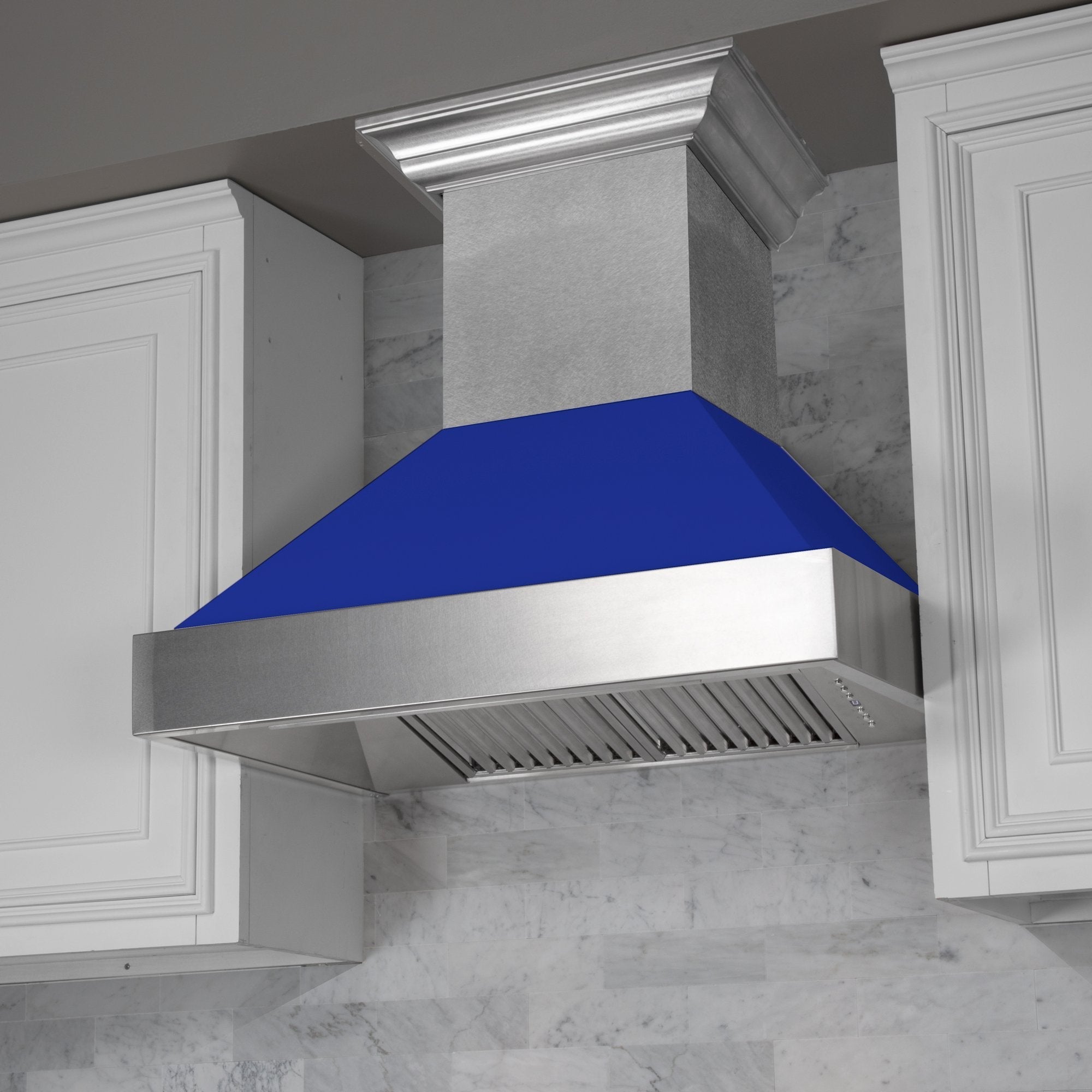 ZLINE DuraSnow Stainless Steel Range Hood with Blue Matte Shell 