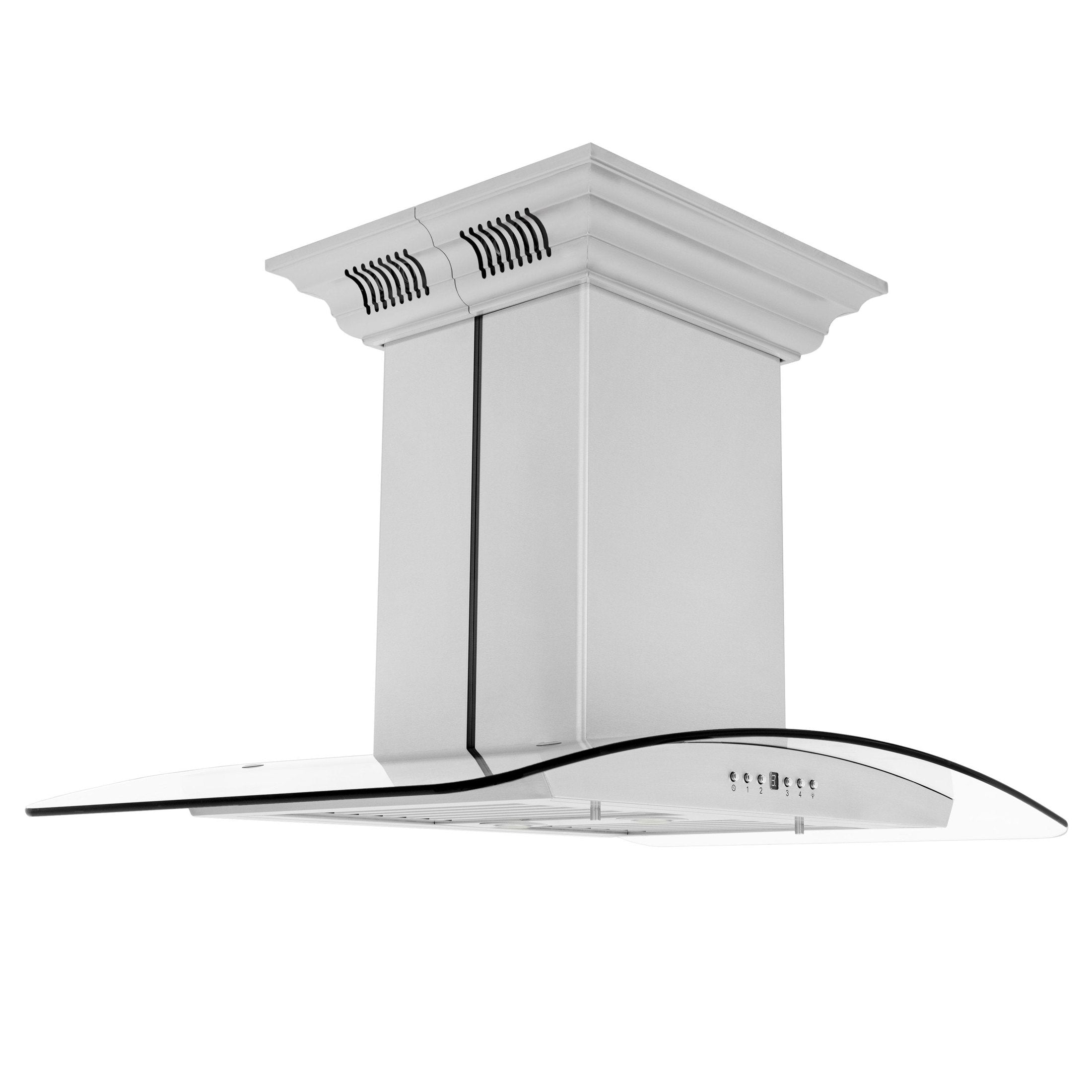 Products ZLINE Island Mount Range Hood in Stainless Steel with Built-in CrownSound‚ Bluetooth Speakers